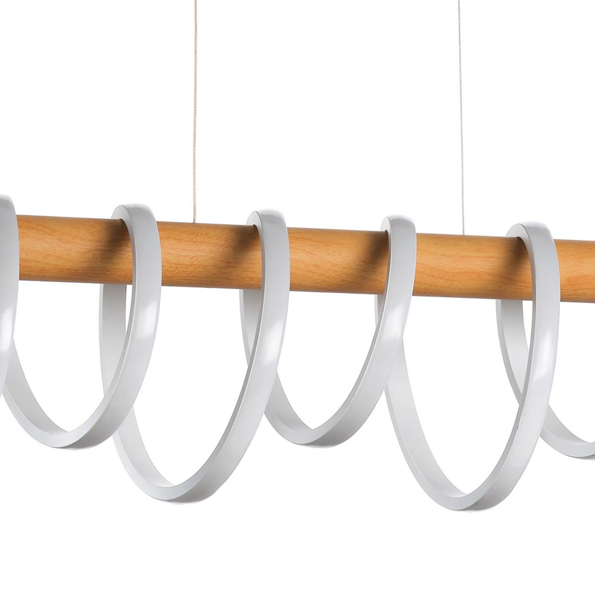 LED-Hängeleuchte Nilo Weiß/Akazie max. 70 Watt - Weiß/Akaziefarben, Natur, Metall (112/22/130cm)