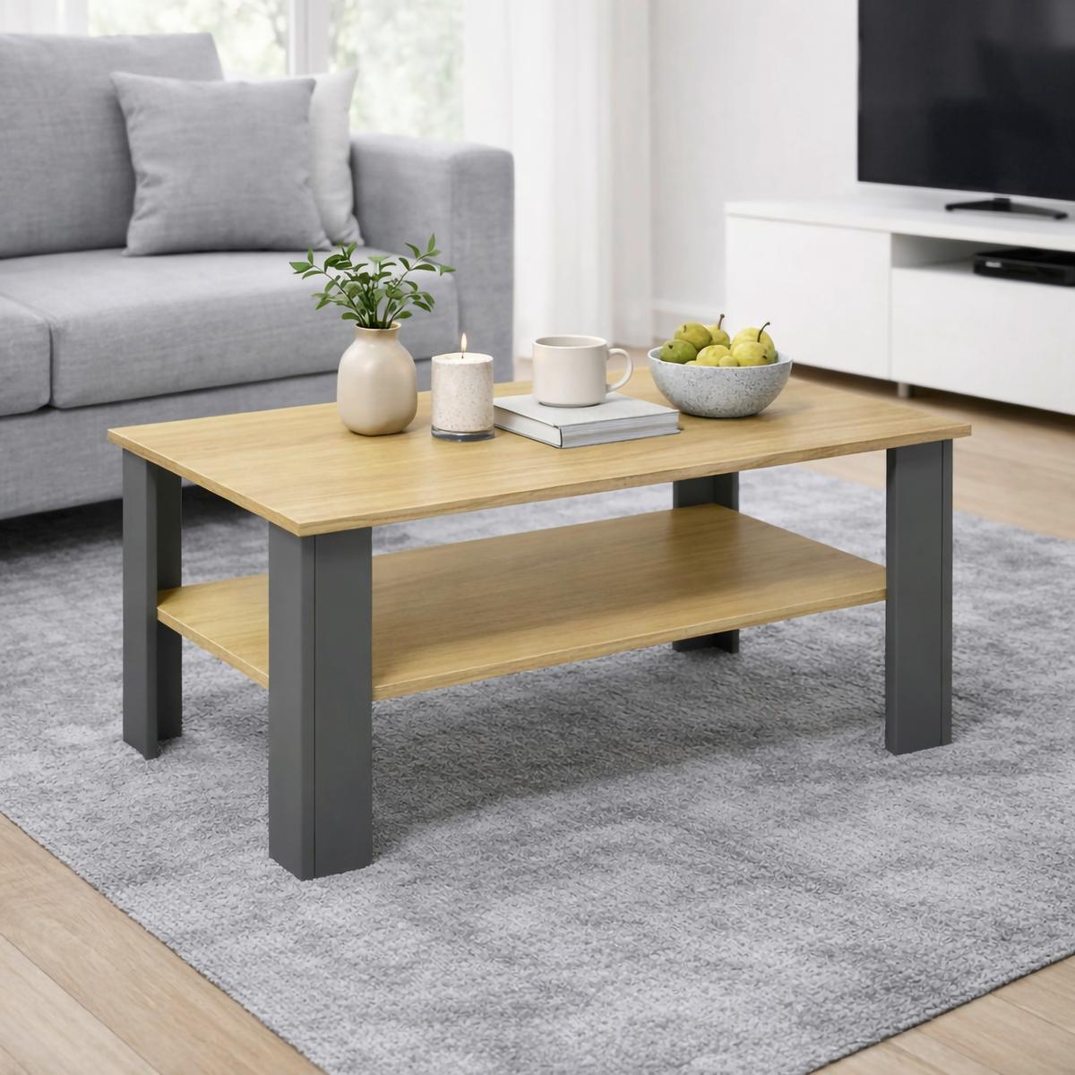 Couchtisch Disalo - Anthrazit/Honig, Design, Holzwerkstoff (100/55/44cm) - Livetastic