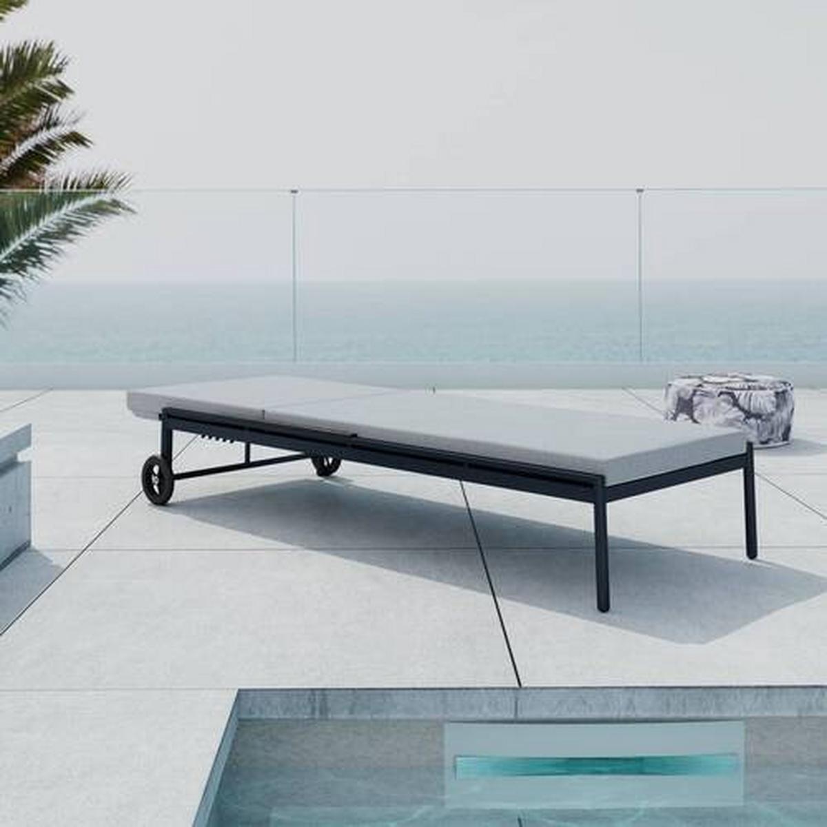 Gartenliege Fenja Hellgrau Outdoorstoff/Metall - Dunkelgrau/Hellgrau, MODERN, Kunststoff/Textil (210/65/32cm) - Bessagi Garden