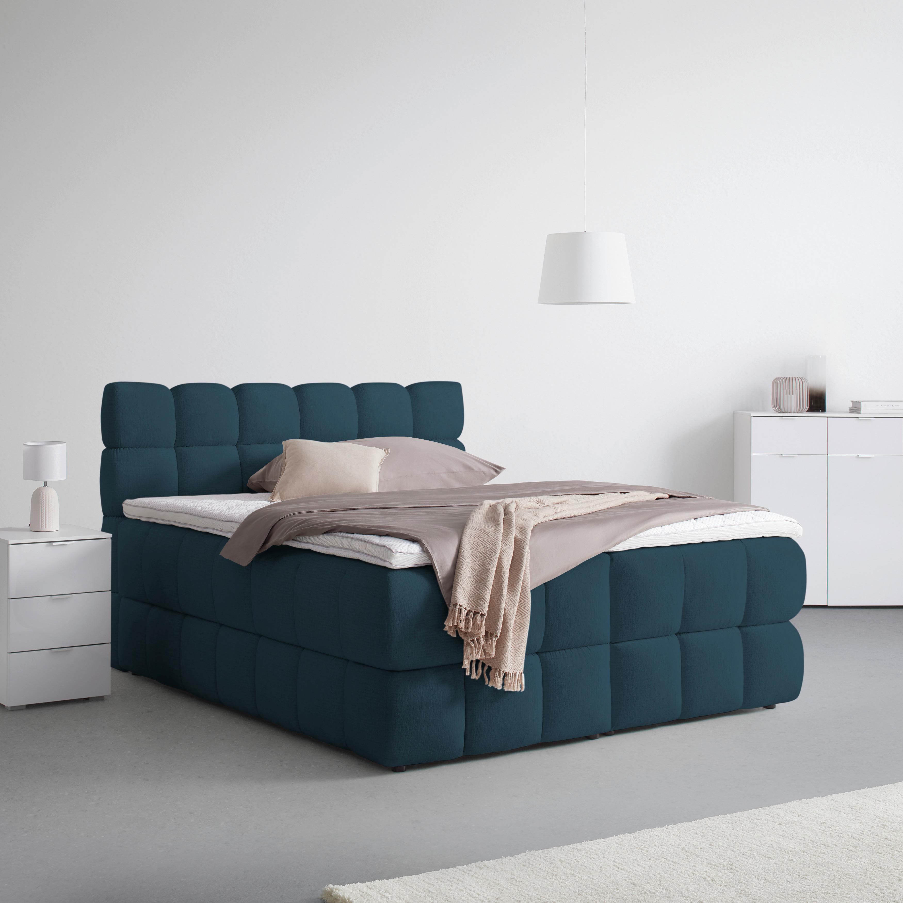 Boxspringbett Bubble Box Blau ca. 160x200cm - Blau/Schwarz, KONVENTIONELL, Holz/Textil (160/200cm) - Premium Living