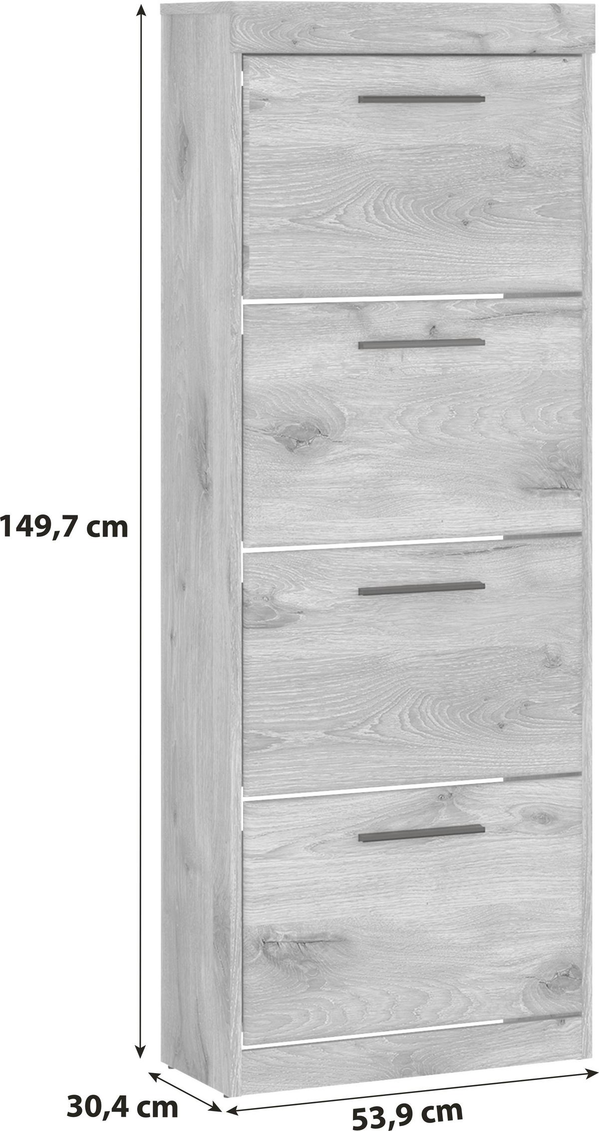 Dulap pentru pantofi GRANO - culoare lemn stejar/gri, Trend, material pe bază de lemn (53,9/149,7/30,4cm) - Modern Living