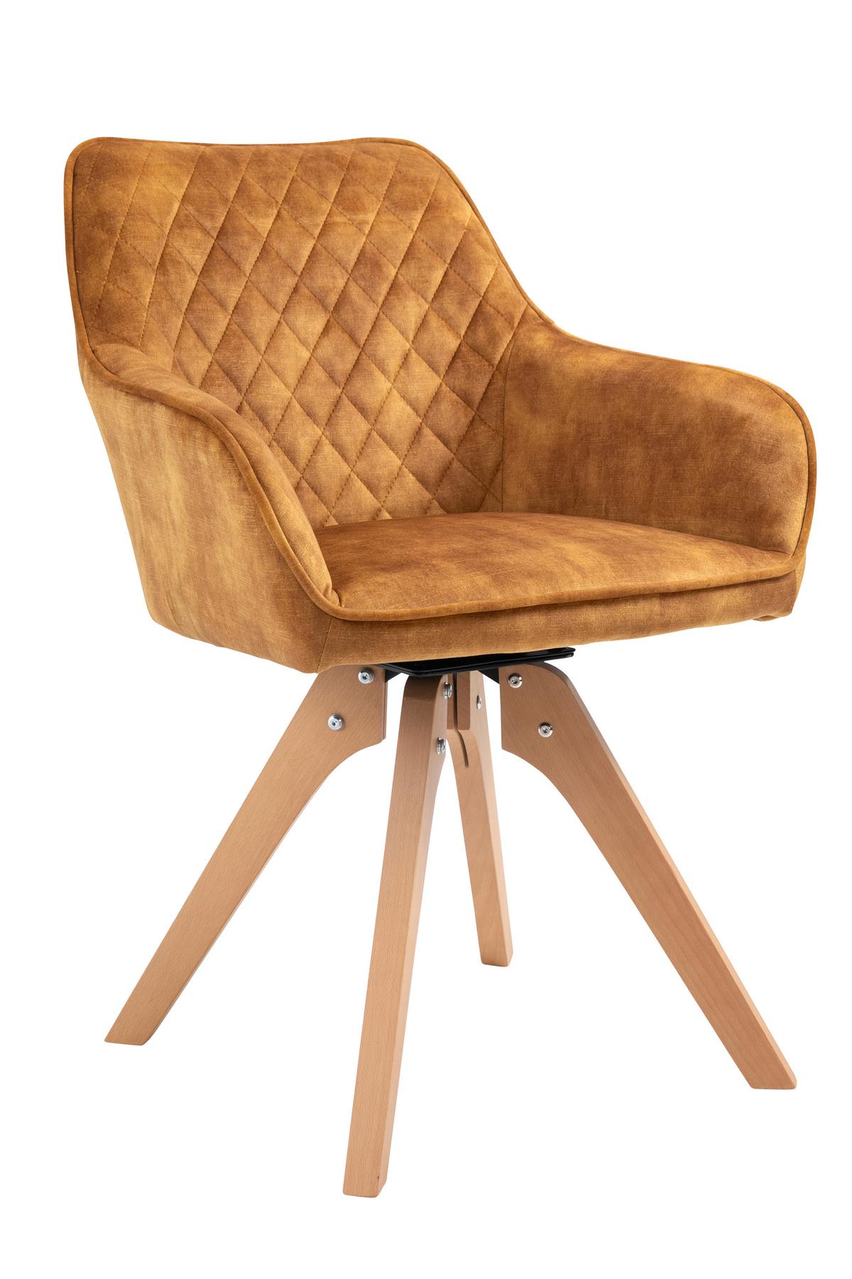 Naslanjač Samt, Zlata, Vrtljiv - zlate barve/barve hrasta, Moderno, tekstil/les (59/85/61cm) - Livetastic