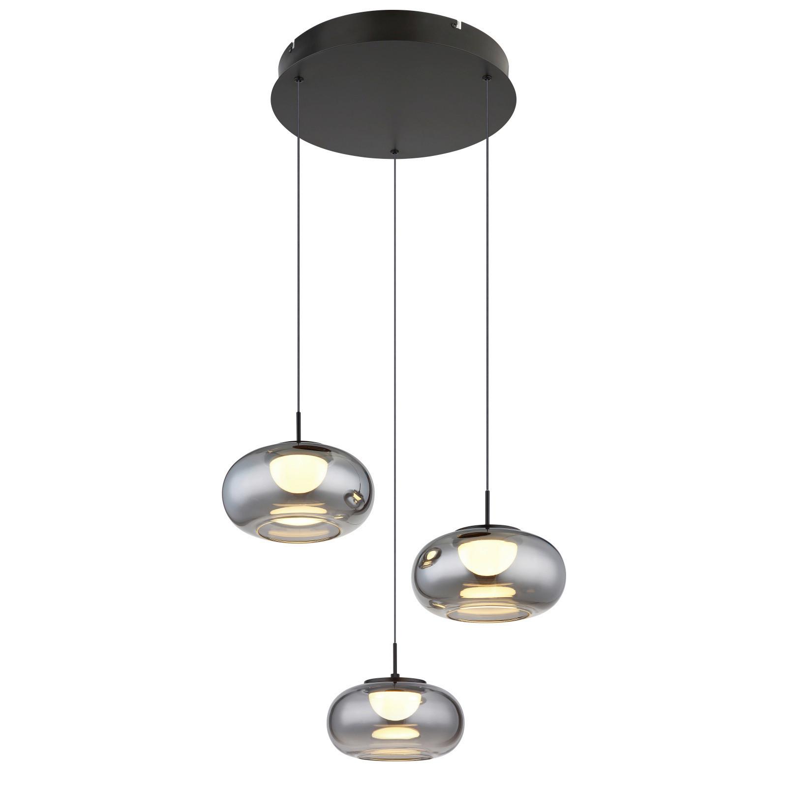 LED-HÄNGELEUCHTE 15744-3H QUINTARA - Schwarz, Design, Glas/Metall (49/80-150cm) - Globo