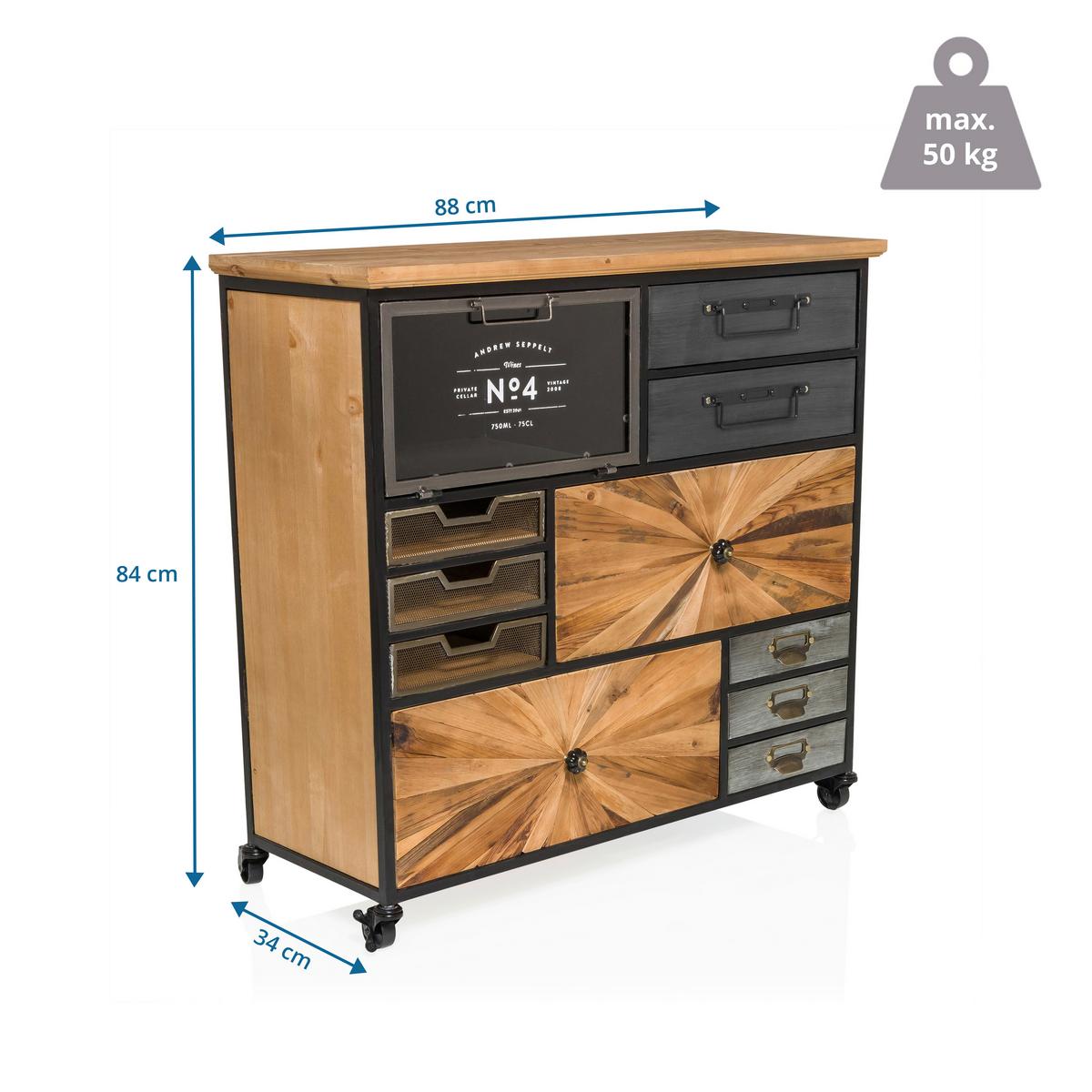 Široka Komoda Continento, Črna, Barva Jelke - črna/naravne barve, Moderno, kovina/umetna masa (88/84/34cm) - MID.YOU