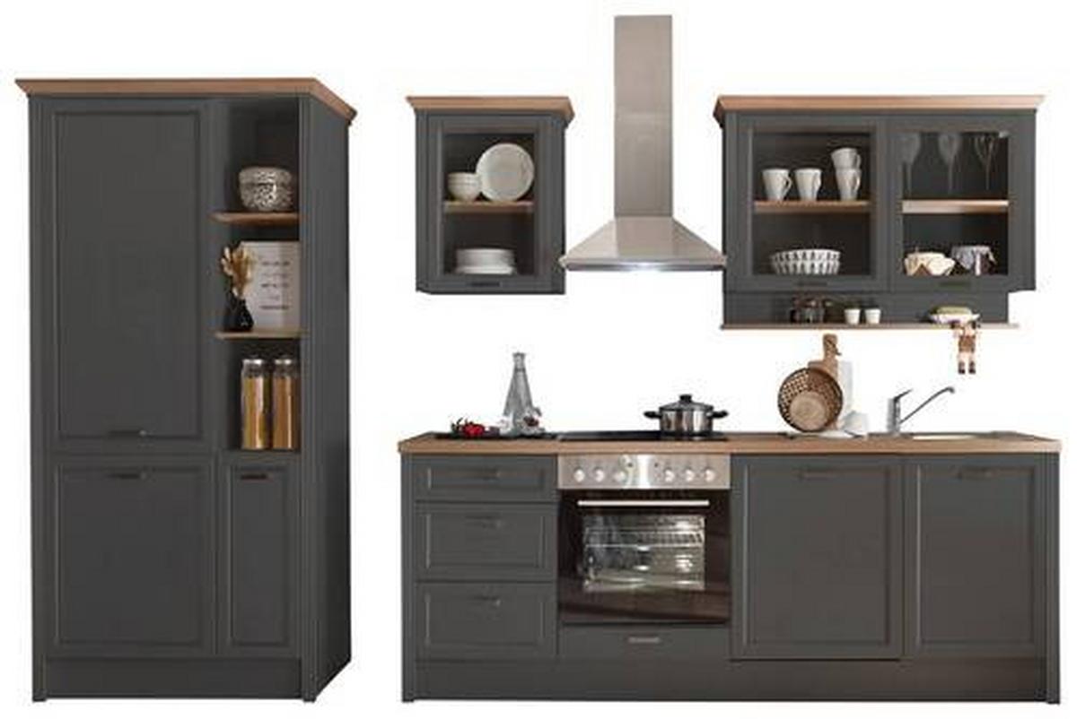 Küchenblock Jasmin mit Geräten ca. 235 cm Anthrazit/Eiche - Anthrazit/Eiche Artisan, LIFESTYLE, Holzwerkstoff/Metall (235-104cm) - P & B