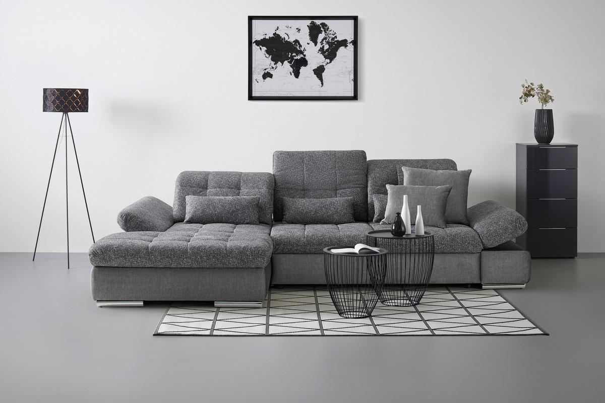 Wohnlandschaft Sanfino Graphitfarben/Grau - Chromfarben/Graphitfarben, KONVENTIONELL, Holz/Textil (199/79-96/305cm) - Premium Living
