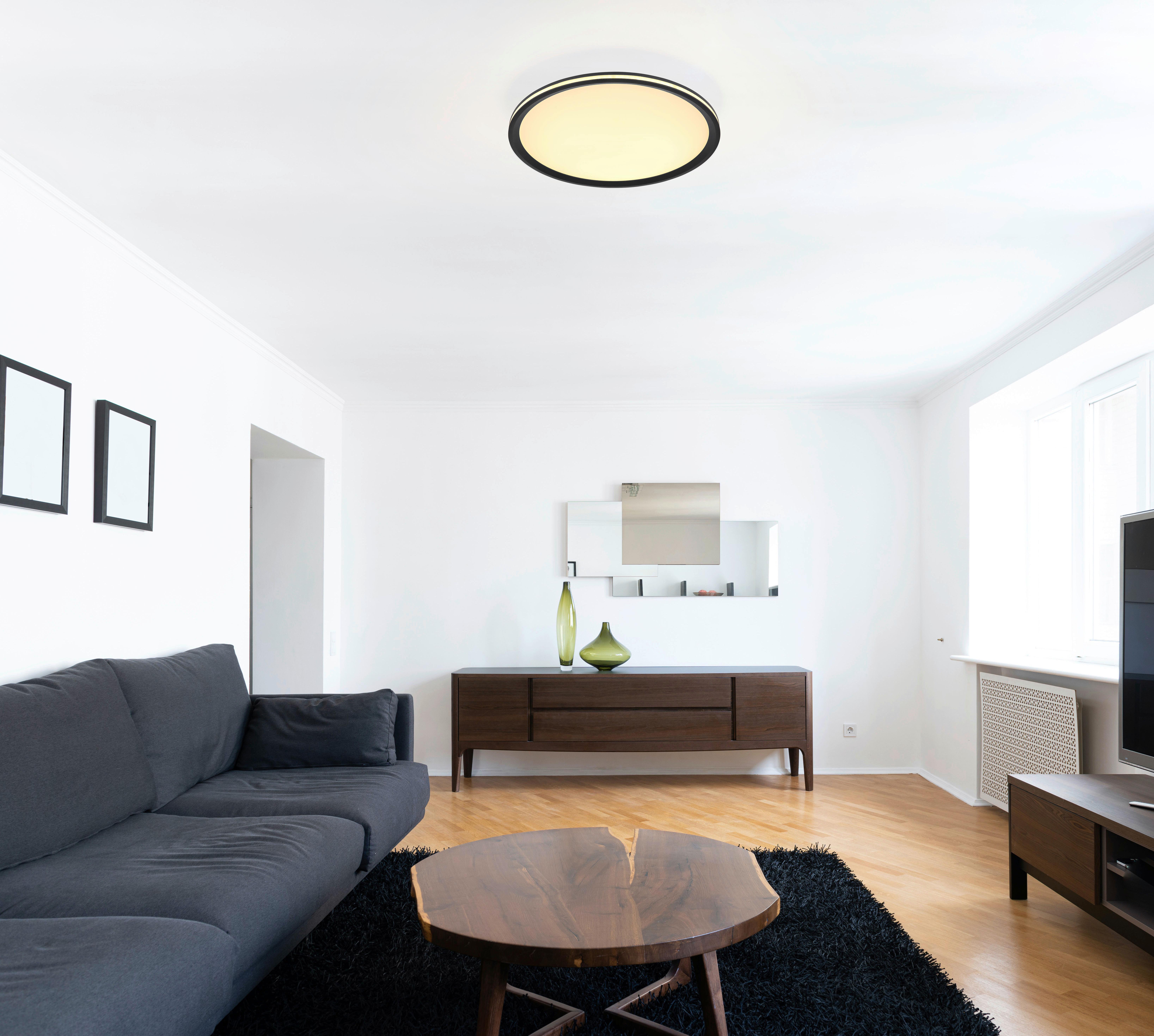 LED-Deckenleuchte Belissa Opal/Schwarz max. 39 Watt - Opal/Schwarz, Design, Kunststoff/Metall (40/5cm) - Globo