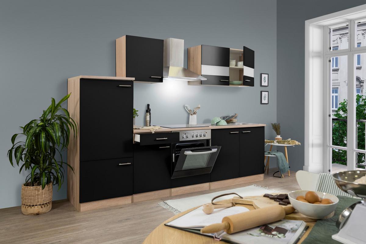 Küchenleerblock LBKB270ESS Schwarz/Eiche ca. 270 cm - Edelstahlfarben/Eichefarben, Basics, Holzwerkstoff/Metall (270/200/60cm) - Respekta