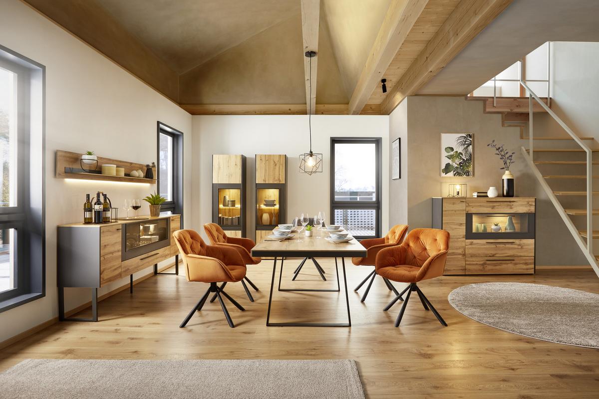 Wandboard in Schwarz/Eichefarben - Schieferfarben/Eichefarben, Modern, Holzwerkstoff/Metall (197/27/22cm) - Premium Living