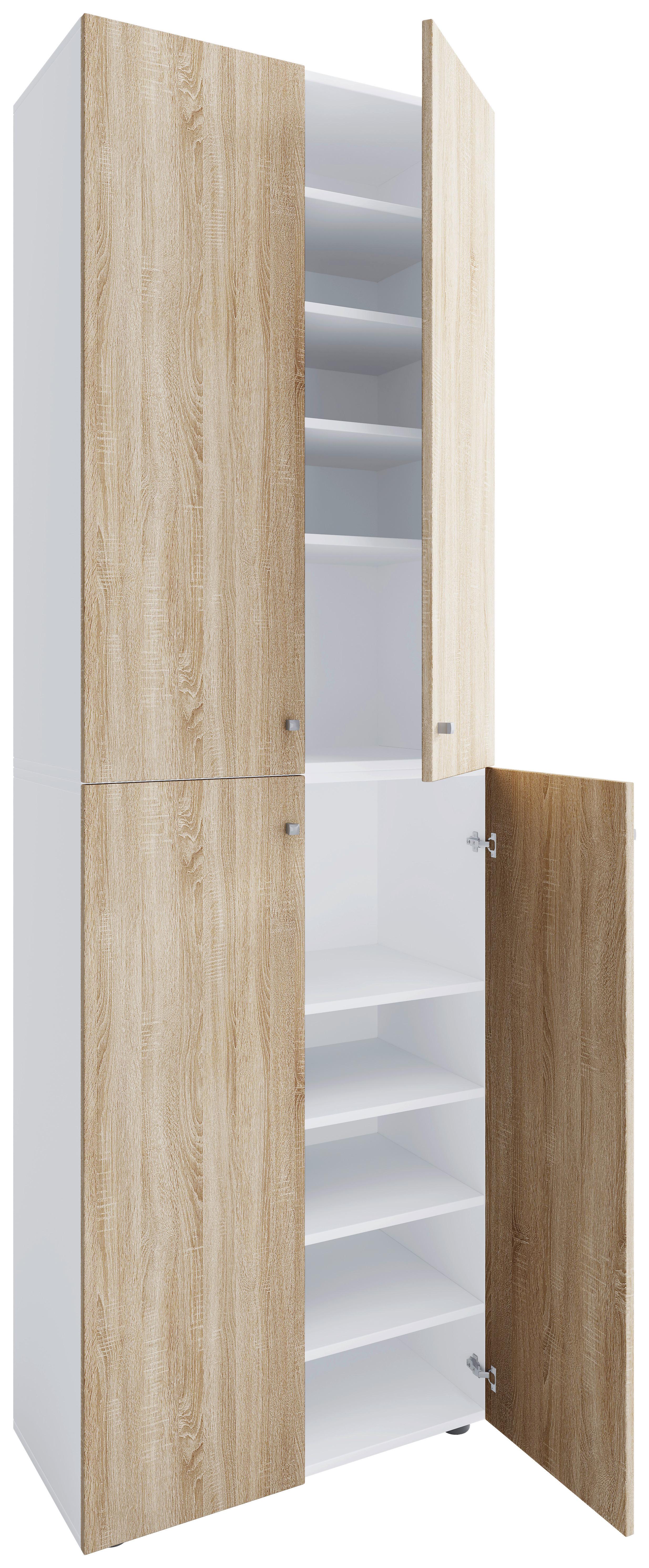 Schuhschrank Lona 2xl 10 Dt - Weiss/Silberfarben, Design, Holzwerkstoff/Kunststoff (70/220/40cm) - MID.YOU
