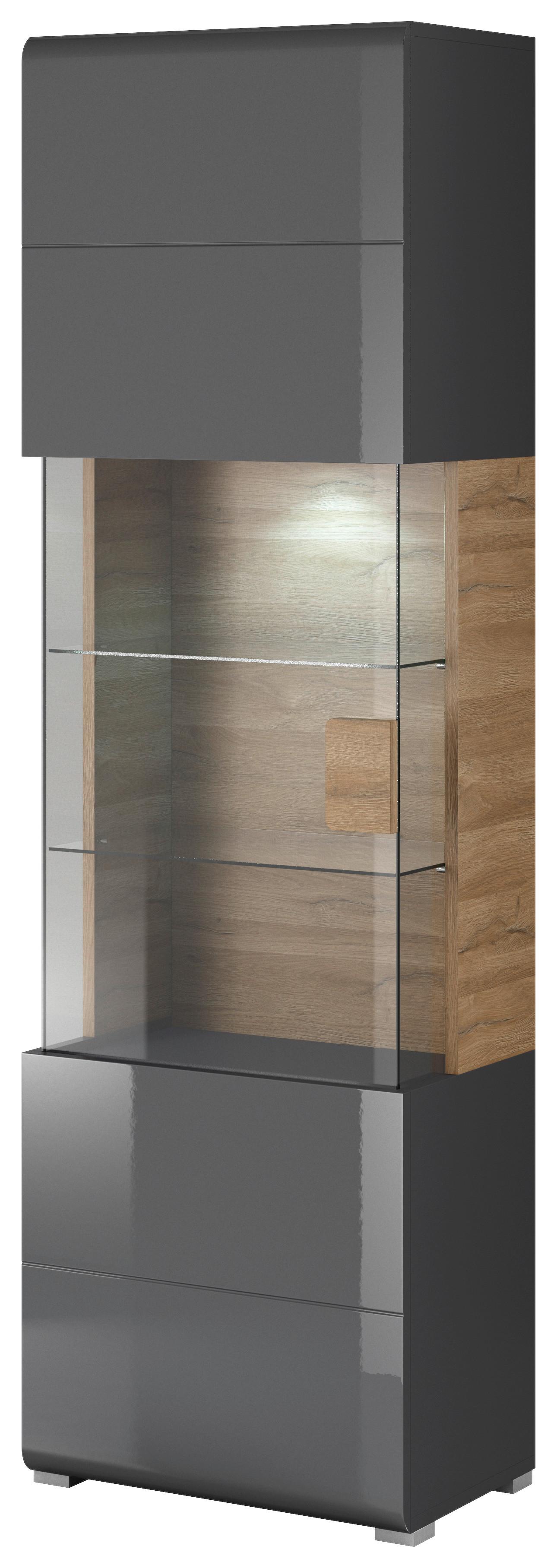 Vitrin Toledo - tölgyfa színű/antracit, Basics, faalapú anyag/Üveg (60/204/39cm)