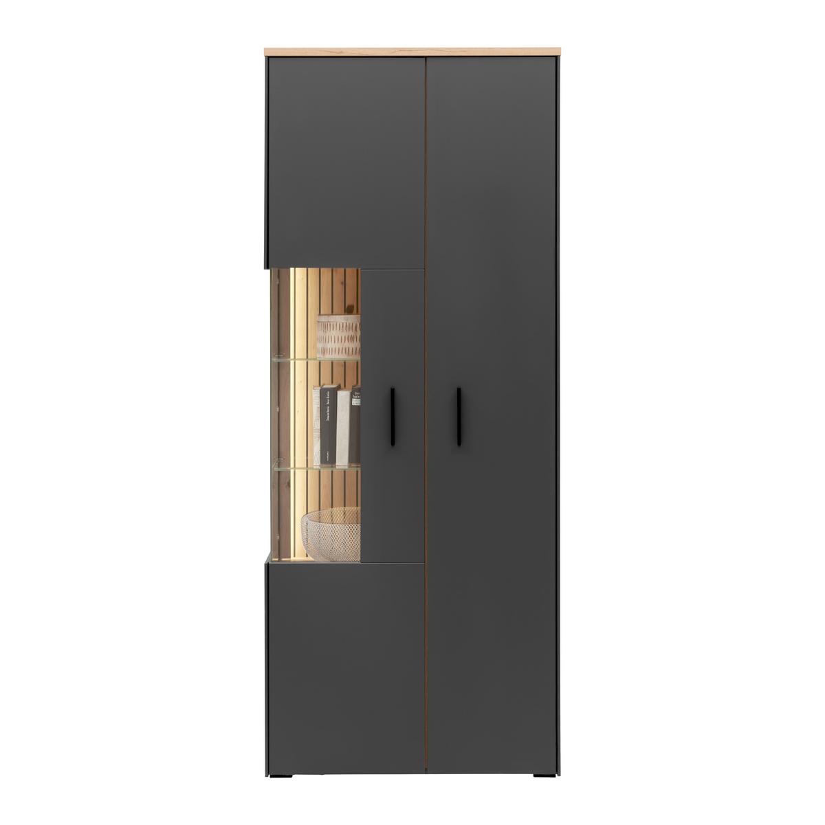 Vitrine Alara Eiche/Anthrazit - Schwarz, MODERN, Glas/Holzwerkstoff (76/192/35cm) - Mömax