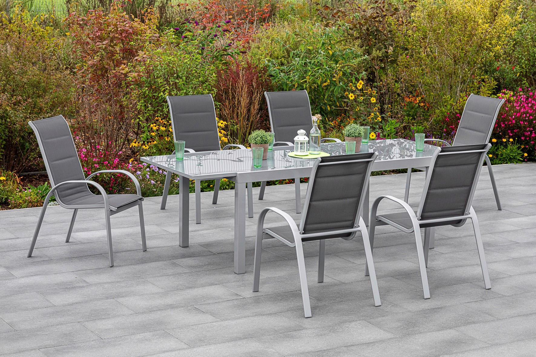 Gartensessel 2er-Set Amalfi di Lusso Anthrazit Metall - Anthrazit/Silberfarben, KONVENTIONELL, Textil/Metall (56,5/104/77cm) - Gardenson