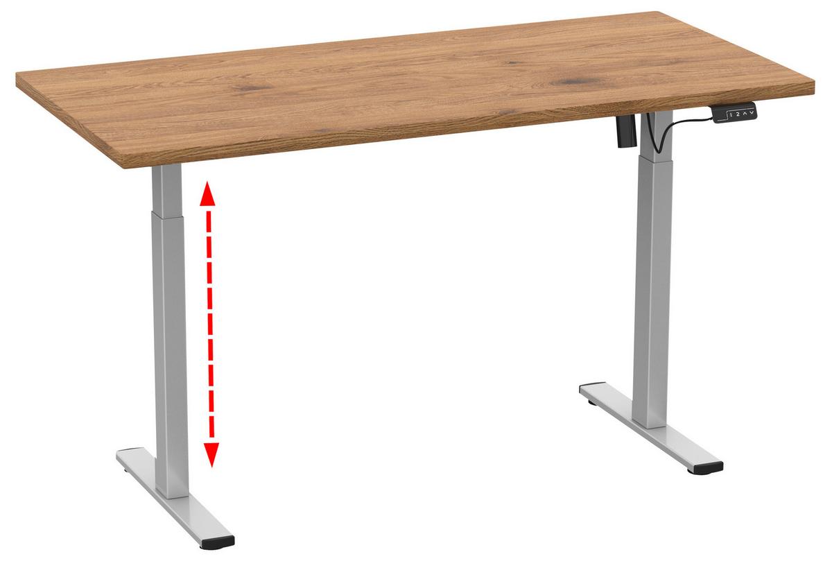 SCHREIBTISCH E-LONA - Honigeiche/Silberfarben, Design, Holzwerkstoff/Metall (110/71/80cm) - MID.YOU