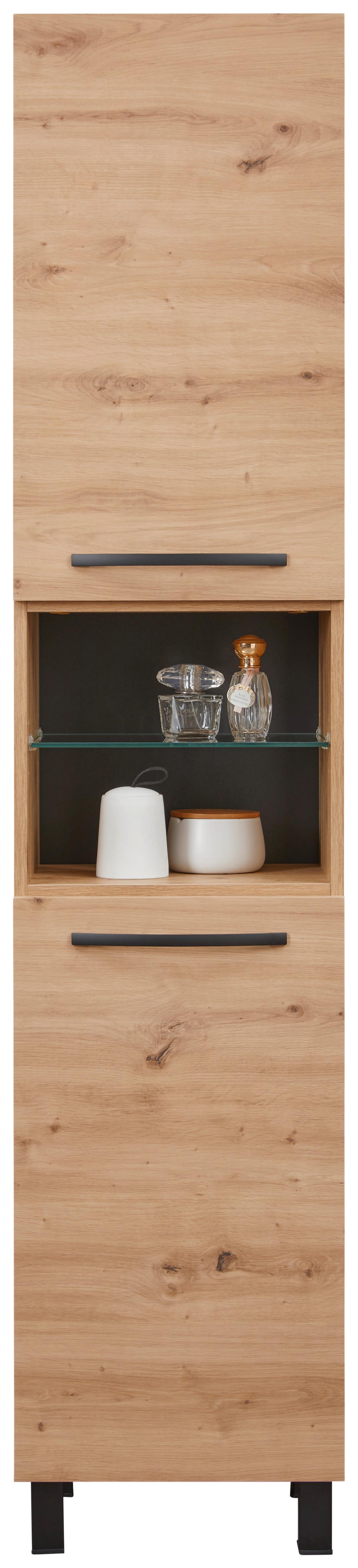 Hochschrank in Eiche Artisan - Schwarz/Eiche Artisan, MODERN, Glas/Holzwerkstoff (40/180/190/35cm) - Mömax