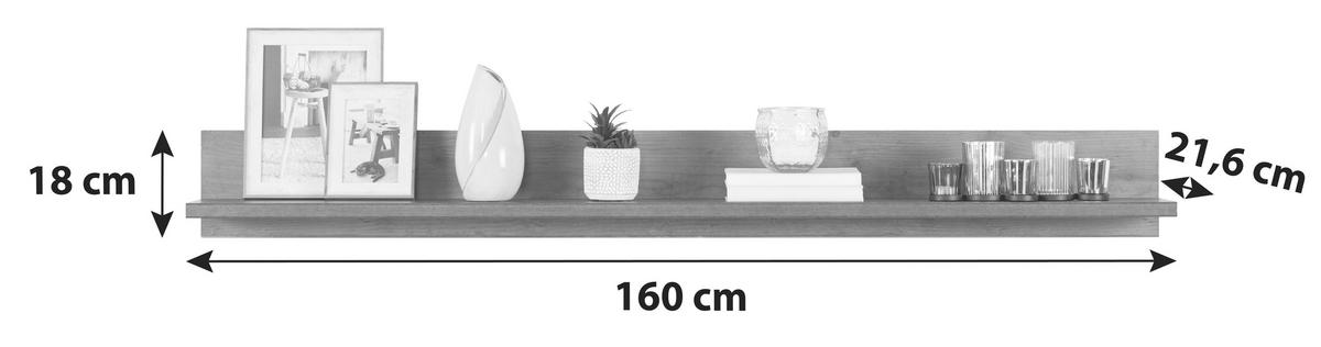 Stenska Polica Ontario, Barva Hrasta - barve hrasta, Trend, leseni material (160/18/21,60cm) - Modern Living
