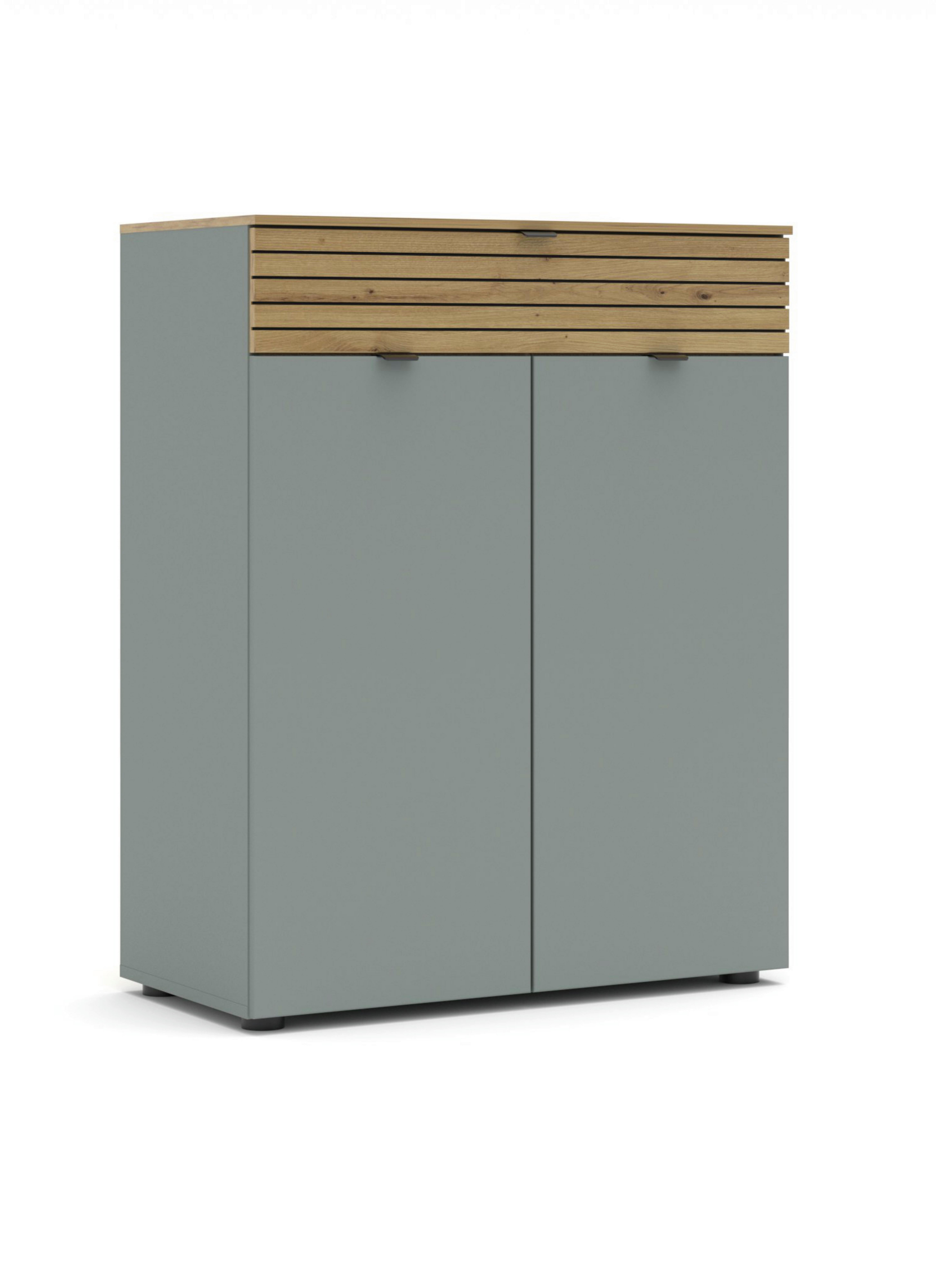 Kommode Bahia-M Grün/Eiche Artisan - Schwarz/Eiche Artisan, MODERN, Holzwerkstoff/Metall (81/101/39cm) - Mömax