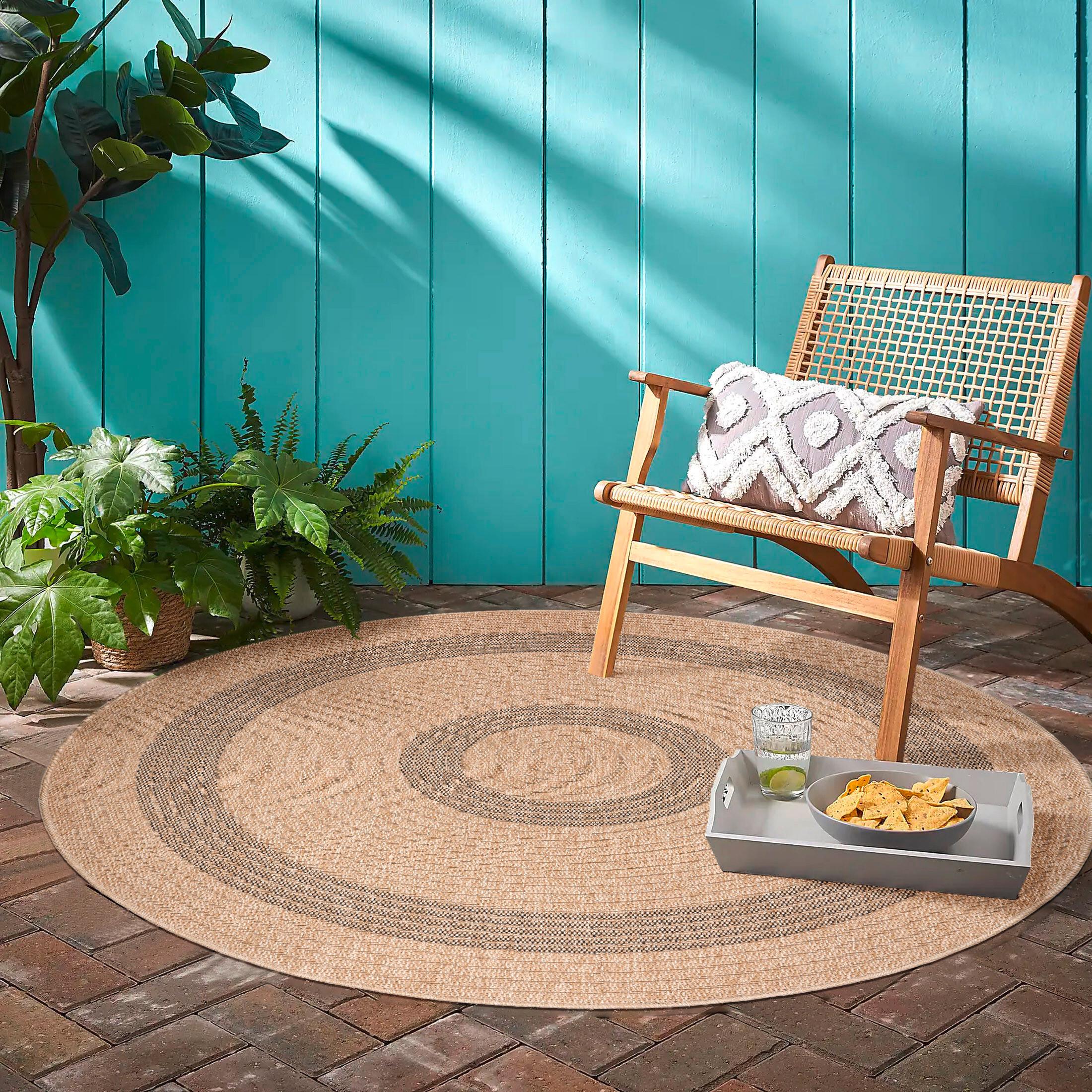Outdoorteppich Comilla Beige/Schwarz Ø ca. 160cm - Beige/Schwarz, Basics, Textil (160/160cm) - Novel