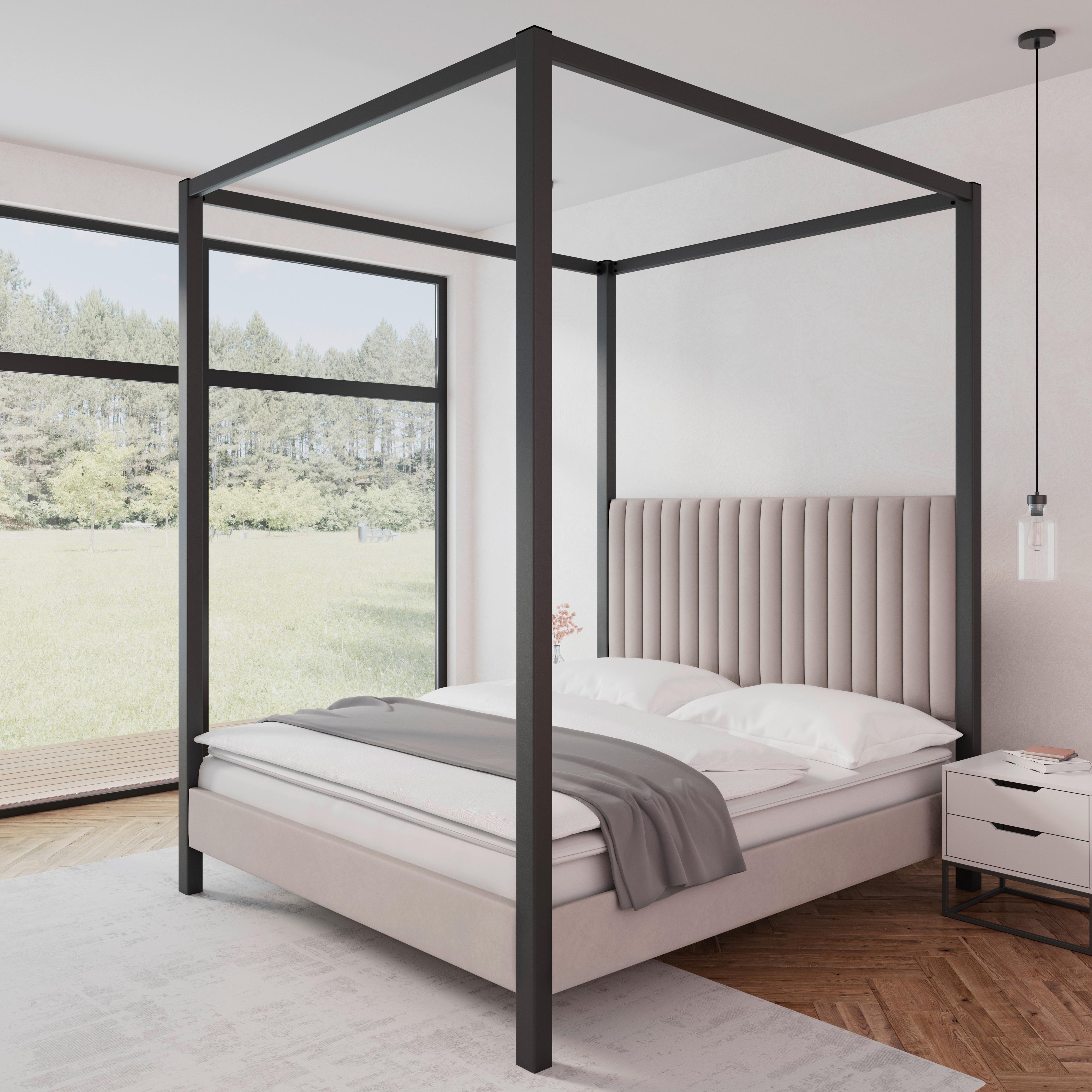 Pat tapițat bej Mona cca 180X200 bej - gri deschis/maro deschis, Modern, lemn/metal (180/200cm) - Bessagi Home