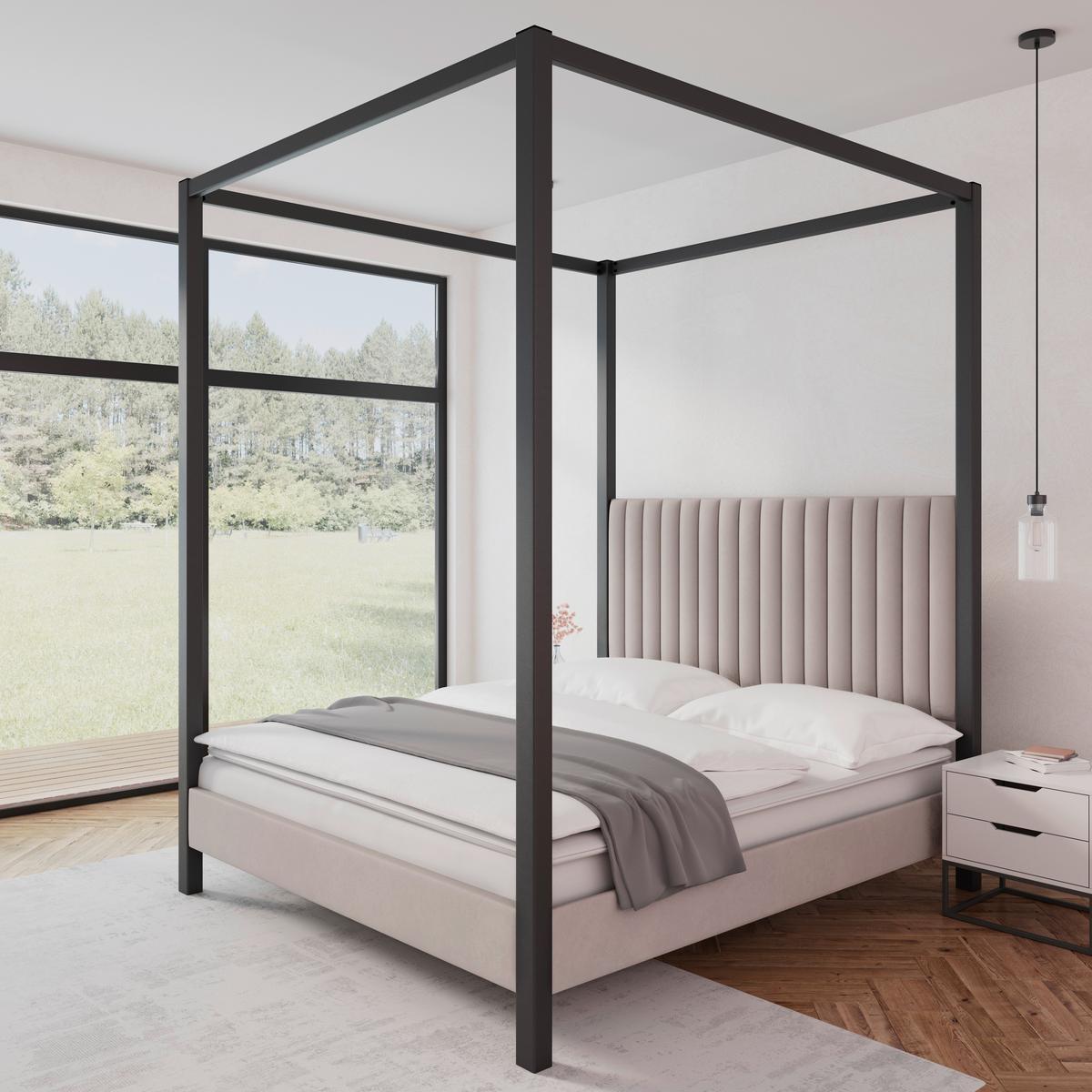 Pat tapițat bej Mona cca 180X200 bej - gri deschis/maro deschis, Modern, lemn/metal (180/200cm) - Bessagi Home
