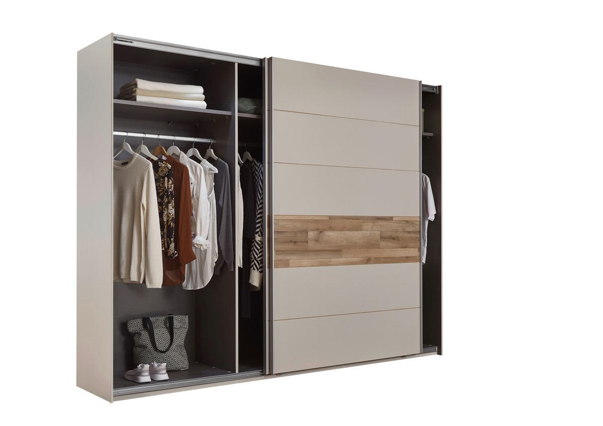 Omara Z Drsnimi Vrati Cadore, Barva Šampanjca, Hrasta, 270cm - barve šampanjca/srebrne barve, Moderno, kovina/leseni material (270/210/60cm) - MID.YOU