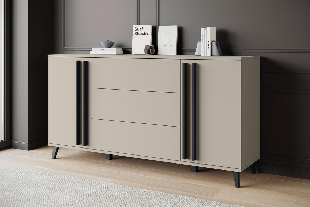 Komoda Helsinki, Bež - črna/bež, Trend, umetna masa/leseni material (150/77,8/39,5cm)