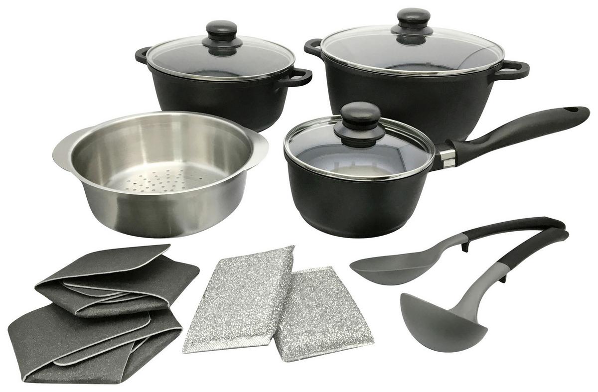 Főzőedénykészlet Emma - nemesacélszínű/fekete, Konventionell, műanyag/Üveg - Premium Living