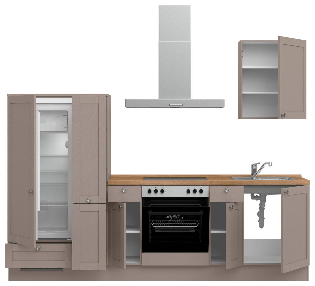 Küchenleerblock Frame Low o. Geräte Beigebraun - Edelstahlfarben/Eichefarben, MODERN, Holzwerkstoff/Metall (270cm) - Nobilia