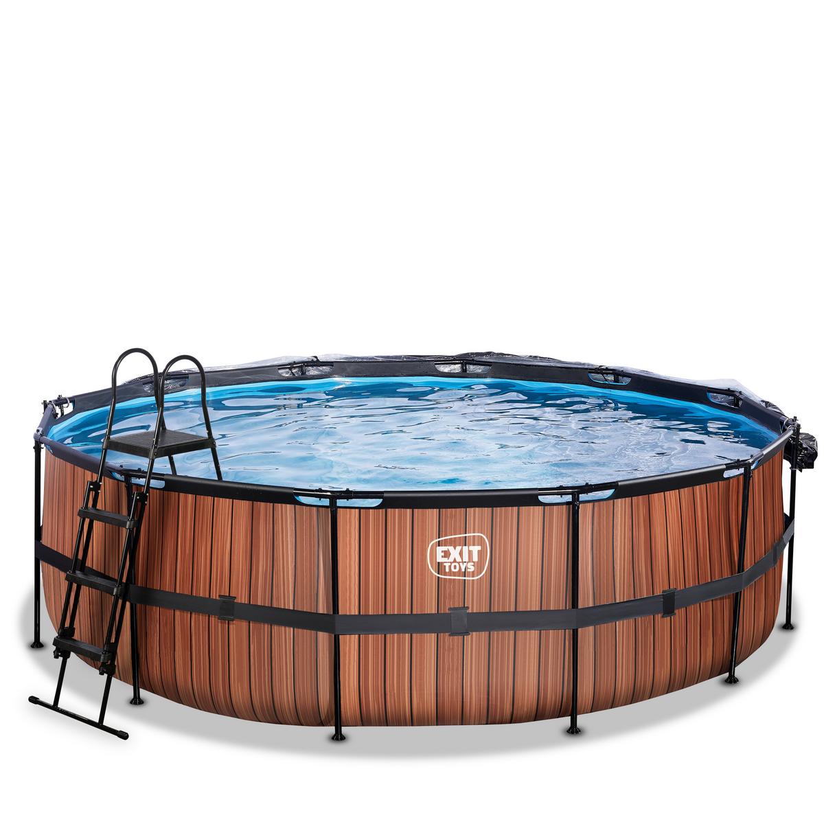 Bazen Exit Wood Pool, Črpalka S Peščenim Filtrom,  Ø 450cm - rjava, Konvencionalno, umetna masa (450/122cm) - EXIT Toys
