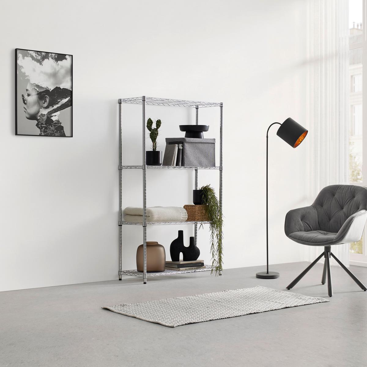 Regal m. 4 Einlegeböden Meran 1 B: 91 cm Chromfarben - Chromfarben, Konventionell, Metall (91/150/35,5cm) - Mömax