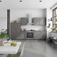 Küchenblock Riva Low m. Geräten Schieferfarben - Schieferfarben/Edelstahlfarben, MODERN, Holzwerkstoff/Metall (330cm) - Nobilia