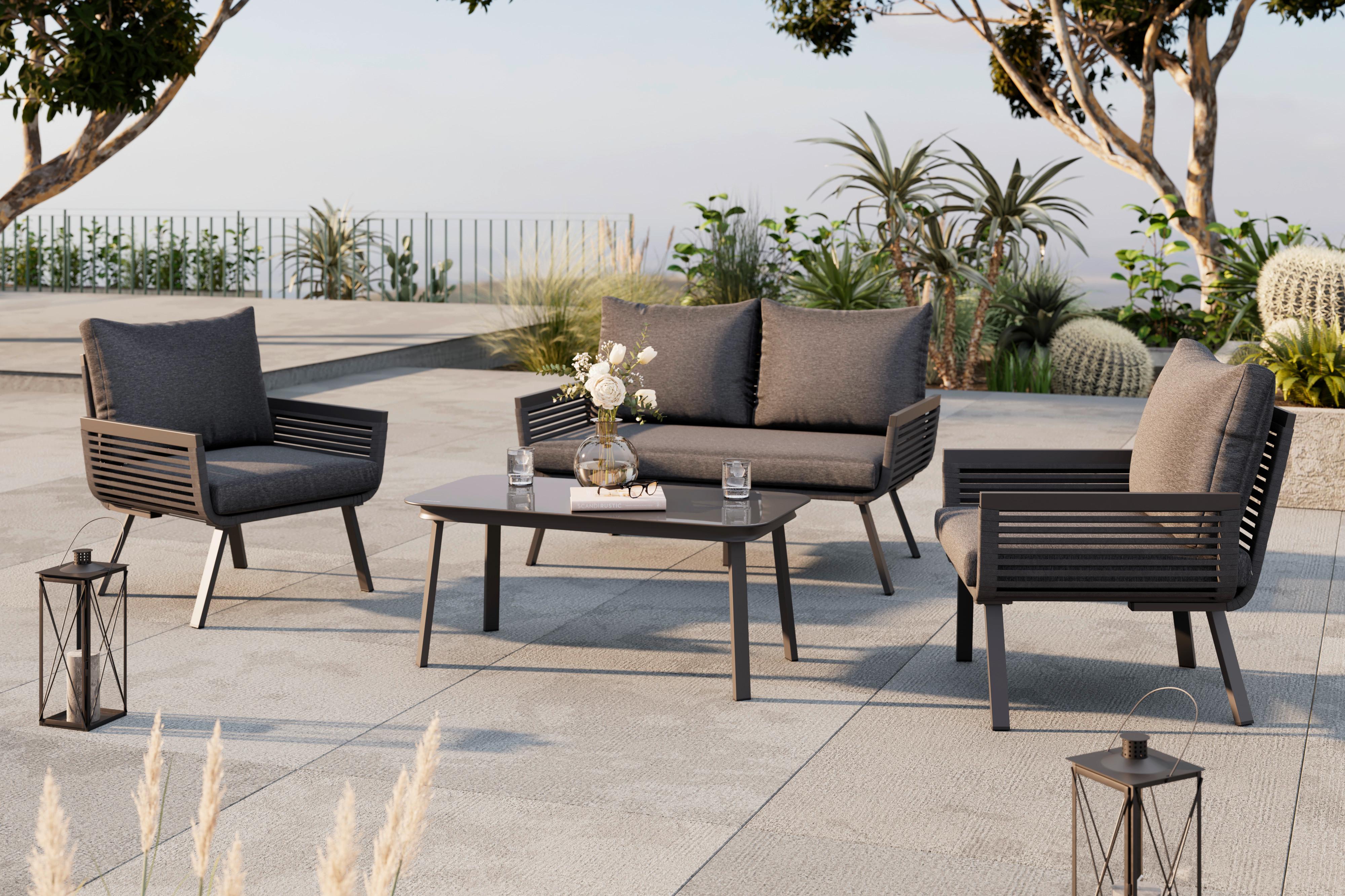 KOMPLET MEBLI TARASOWYCH VICTORIA - antracytowy/czarny, Modern, metal/tkanina (125/74/74cm) - Ambia Garden