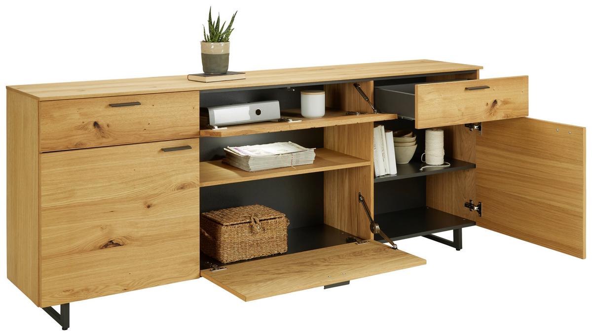 Sideboard Stockholm in Eichefarben - Eichefarben/Schwarz, Modern, Holzwerkstoff/Metall (203/85/41cm) - Premium Living