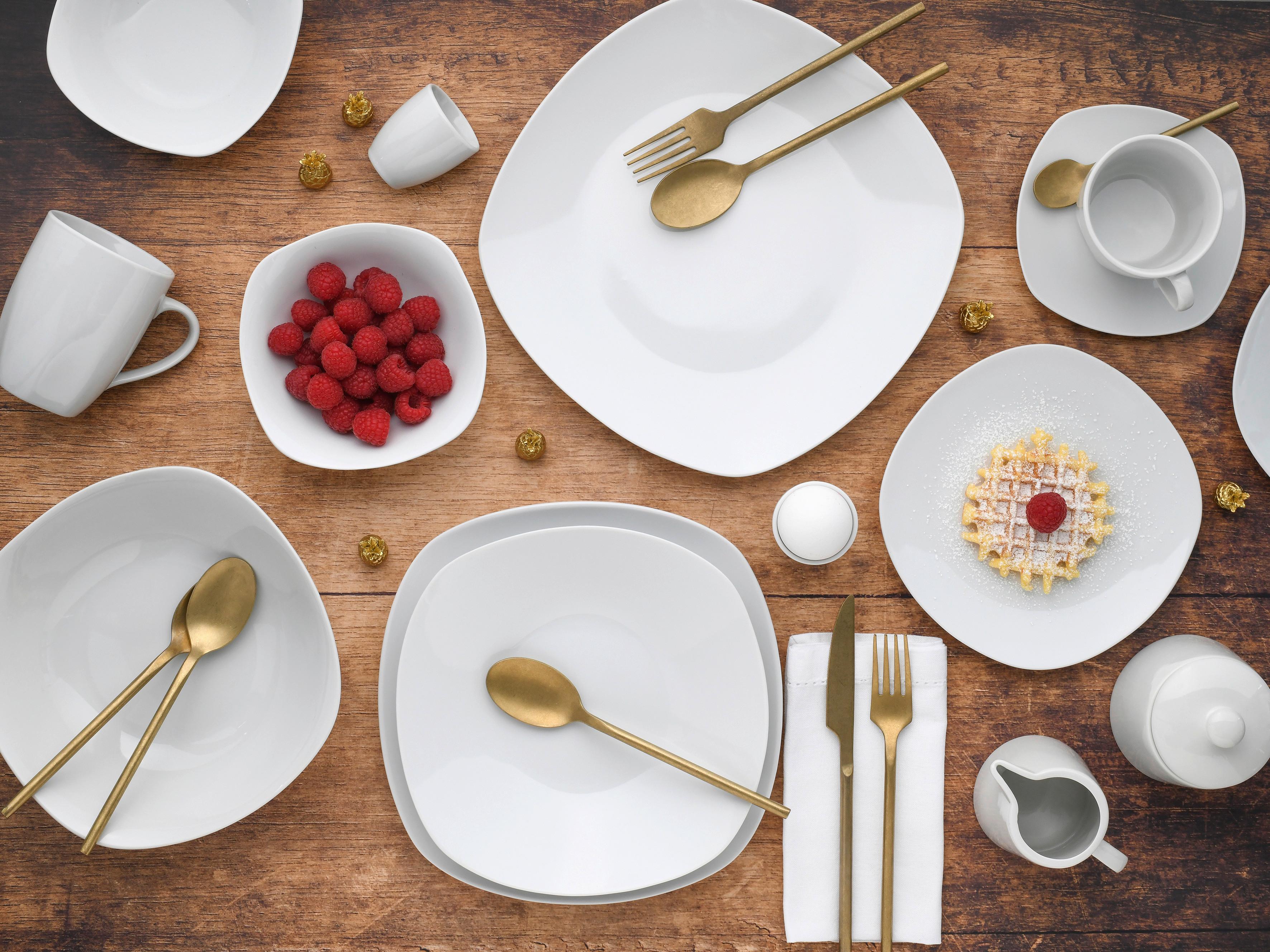 Kombiservice Square Weiß, 62-teilig - Weiß, Trend, Keramik - Creatable