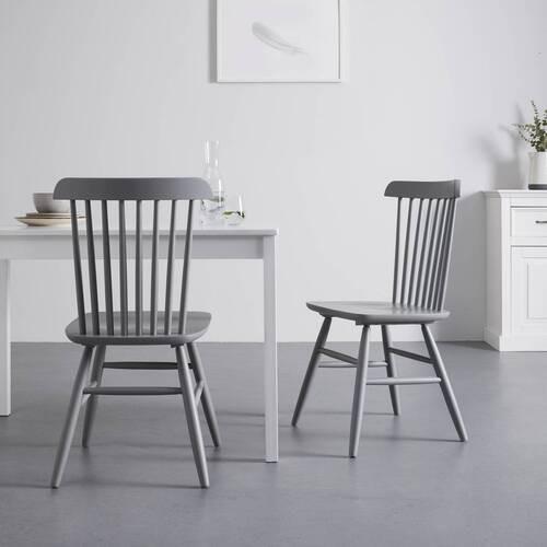 Stuhl-Set Pedro Grau lackiert Buche massiv - Grau, MODERN, Holz (48/89/52cm) - Bessagi Home