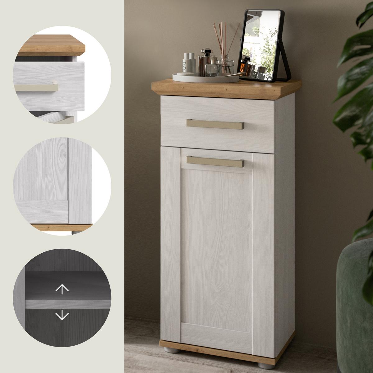 Midischrank Verona Lärchenfarben/Eiche Artisan - Silberfarben/Lärchefarben, Trend, Holzwerkstoff/Kunststoff (39/85/34cm) - MID.YOU