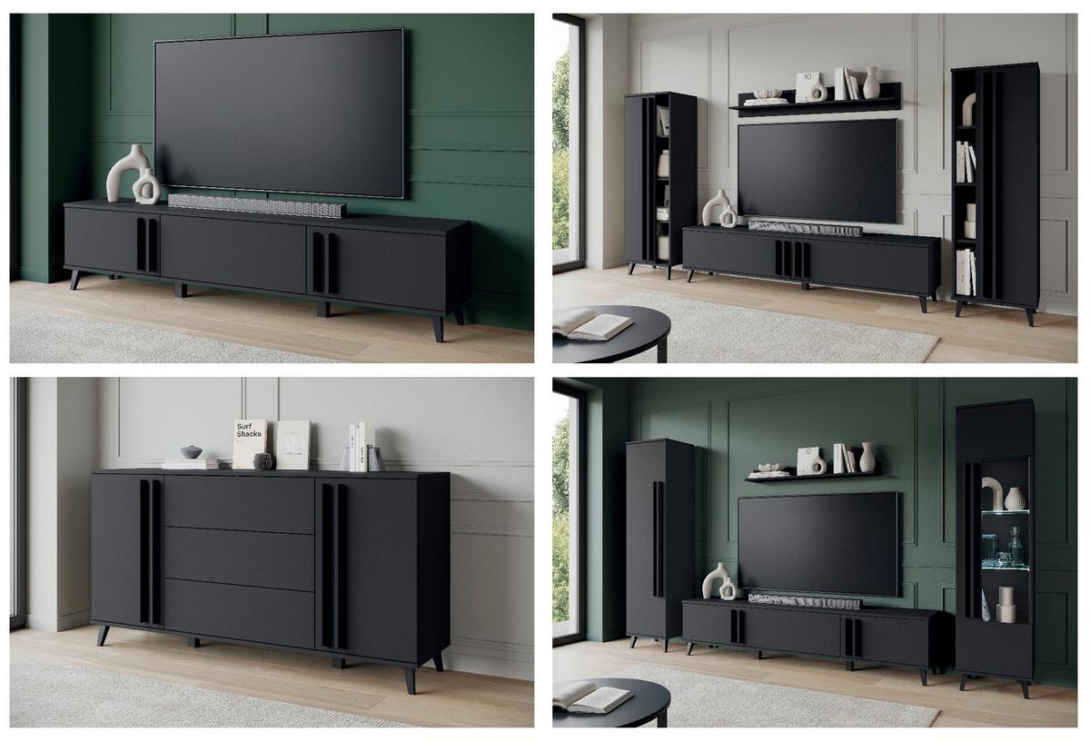 Dnevni Regal Helsinki 1, Črna, 4-Delno - črna, Trend, umetna masa/leseni material (270/140/33cm)