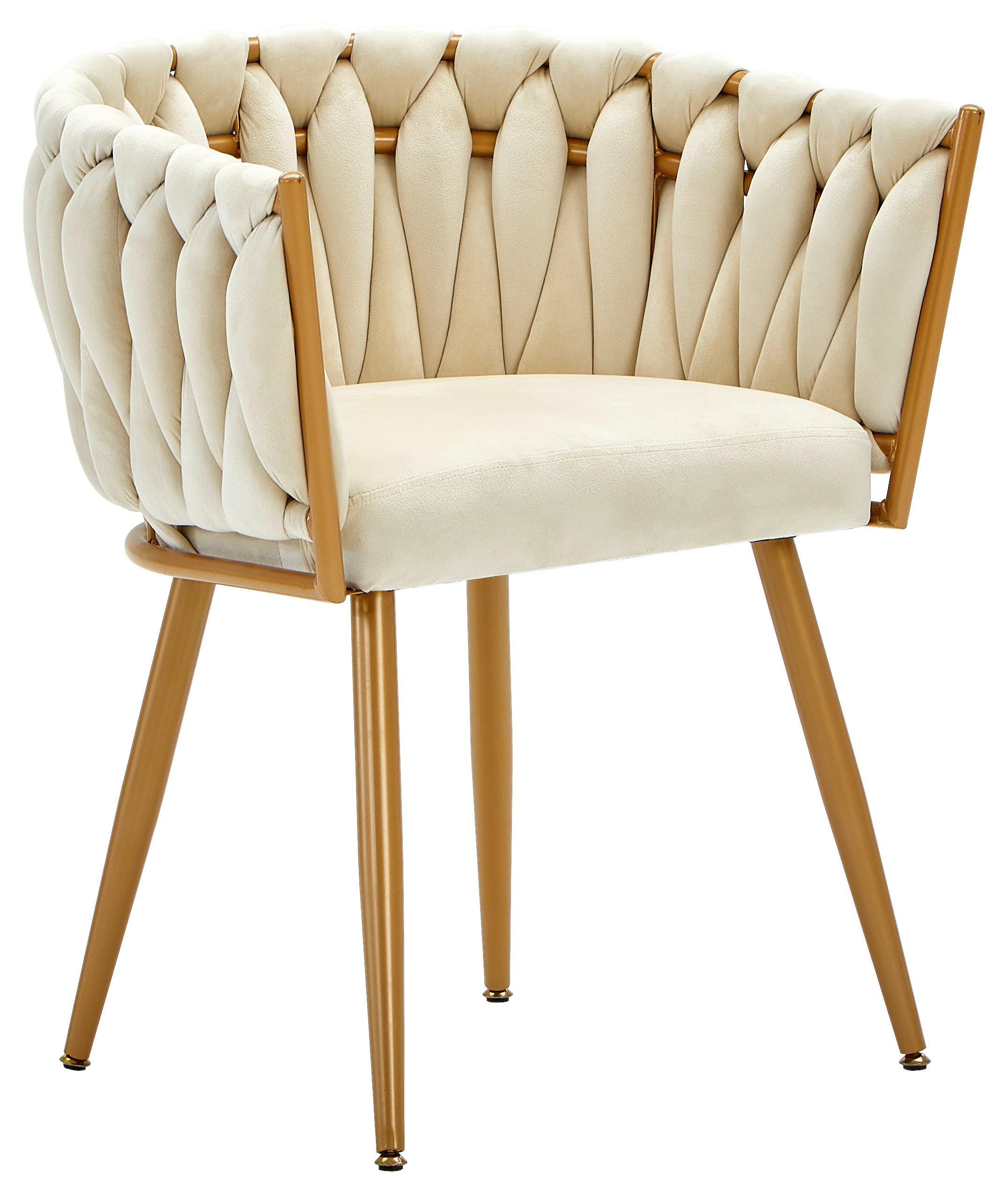 KRZESŁO Z PODŁOKIETNIKAMI WEAVY   -AMBIA HOME- - beżowy/kolor złoty, Lifestyle, metal/tkanina (60/78/55cm) - Ambia Home