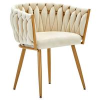 KRZESŁO Z PODŁOKIETNIKAMI WEAVY   -AMBIA HOME- - beżowy/kolor złoty, Lifestyle, metal/tkanina (60/78/55cm) - Ambia Home