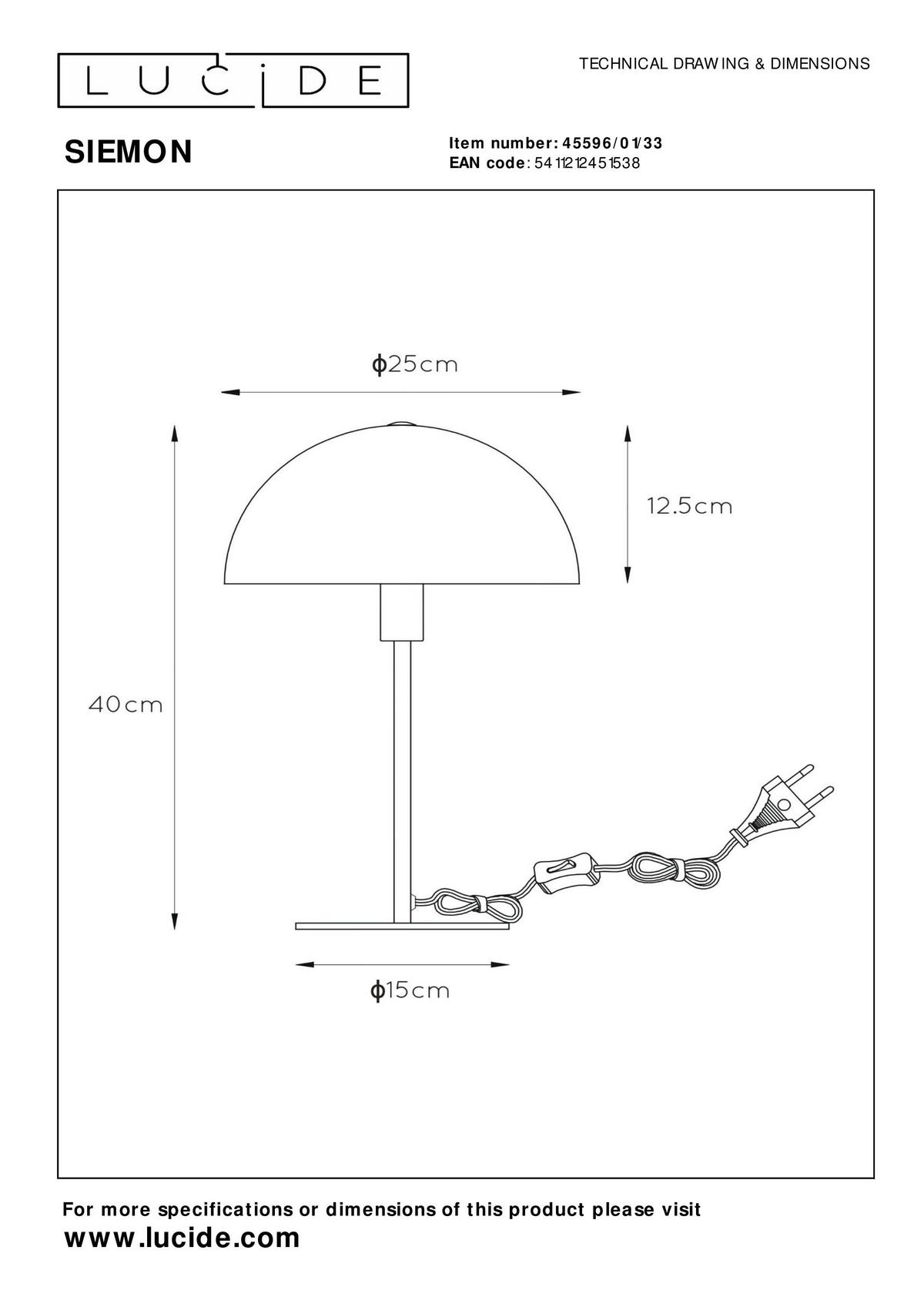 LAMPA STOŁOWA 45596/01/33 SIEMON - zielony/kolor mosiężny, Design, metal (25/40cm) - Lucide