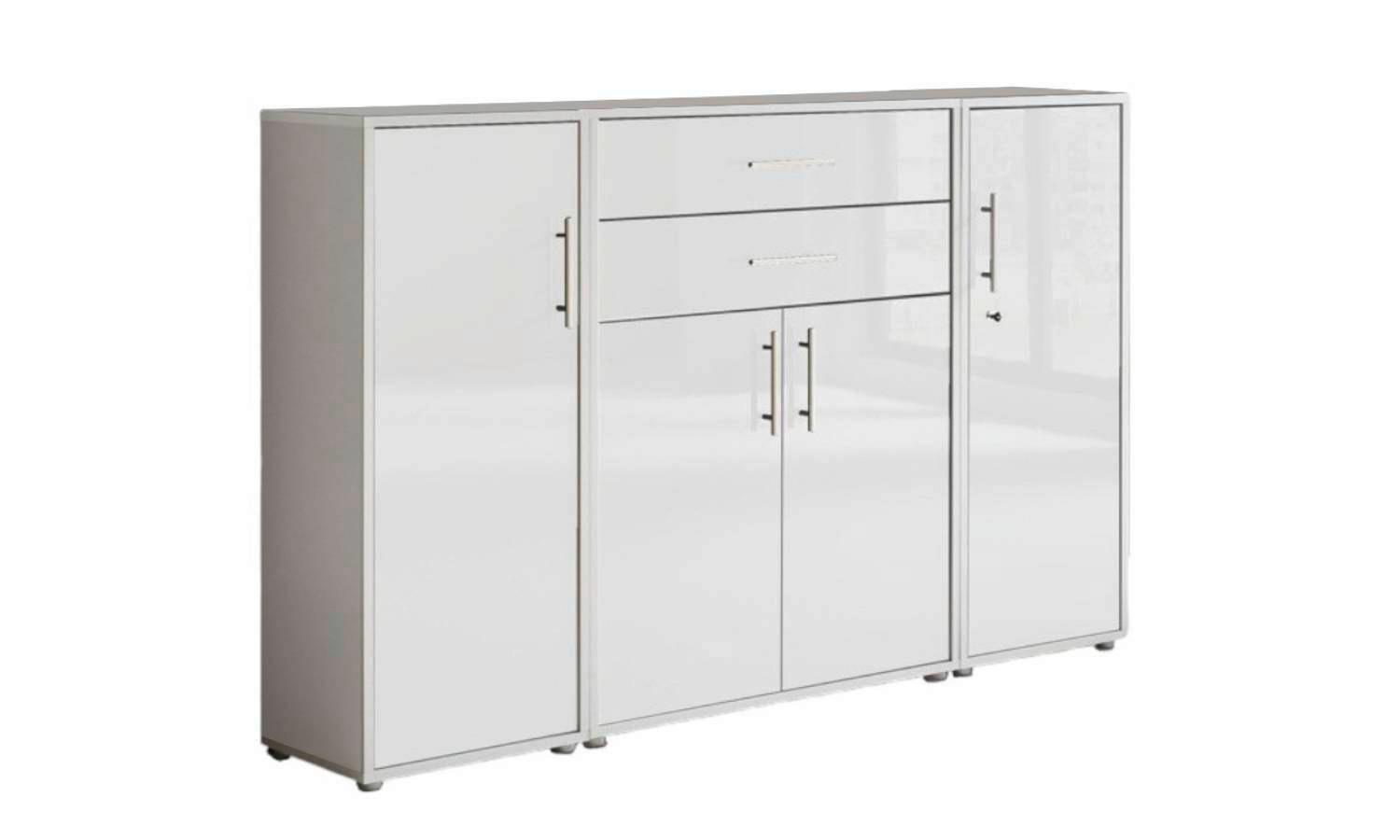 Aktenschrank Office Edition Sw Set 16 Grau/Weiß - Weiß Hochglanz/Grau, MODERN, Holzwerkstoff (172,6/113,6/33cm) - MID.YOU