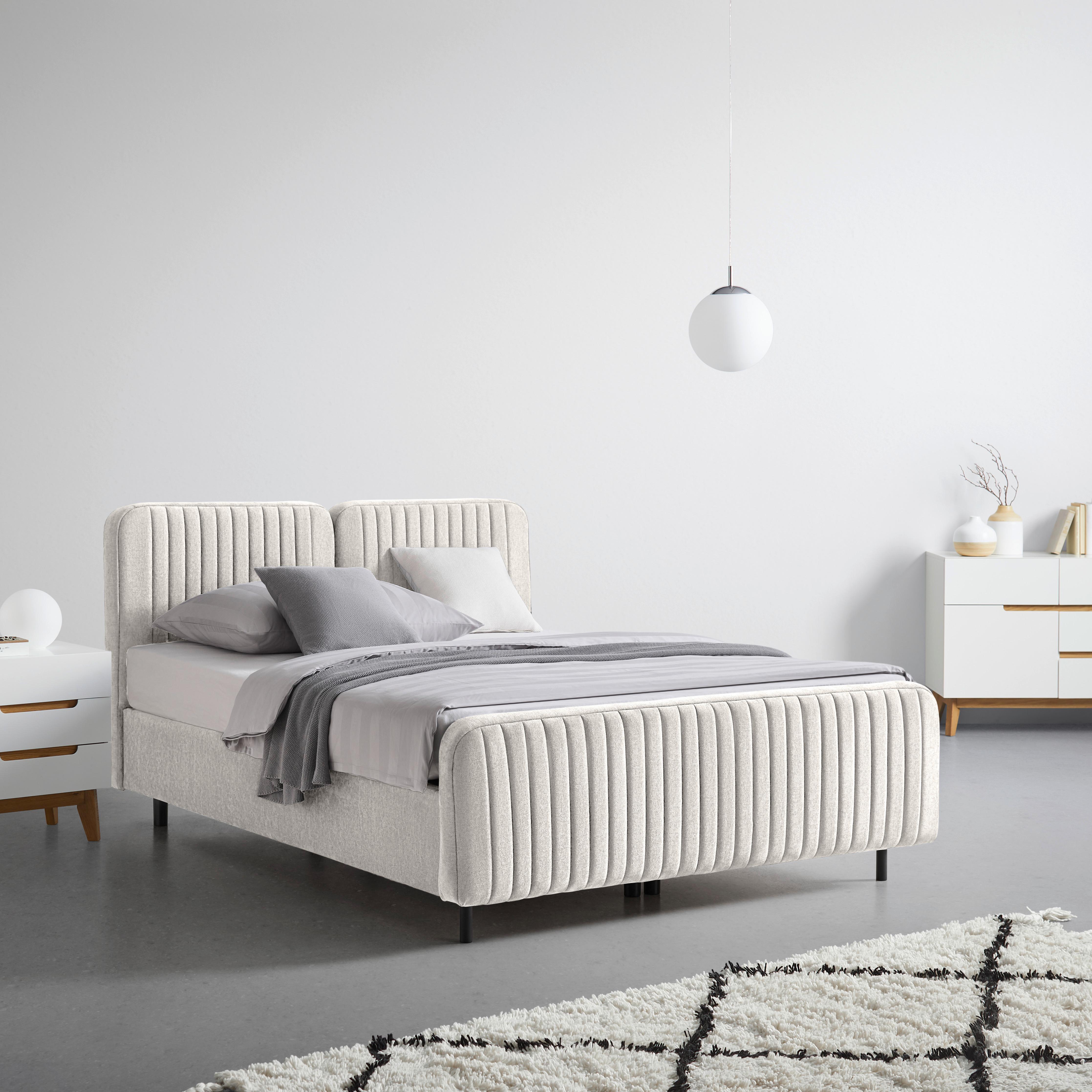 Boxbett Livetto Hellgrau ca. 180x200cm - Hellgrau/Schwarz, KONVENTIONELL, Holz/Textil (180/200cm) - Mömax