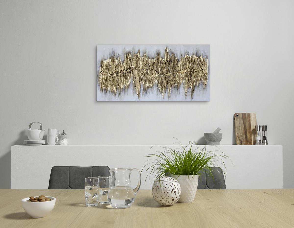 OBRAZ OLEJNY FOPG2125B - kolor złoty, Design, drewno/tkanina (120/60cm) - Monee