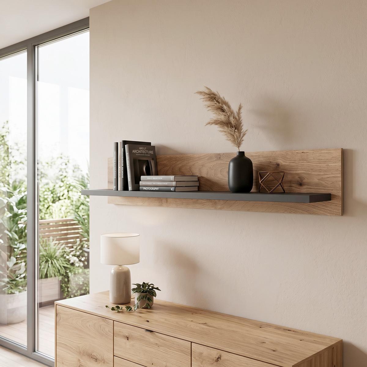 Poliță De Perete Grano - gri închis/culoare lemn stejar, Trend, material pe bază de lemn (117,6/19,6/21,9cm) - Modern Living