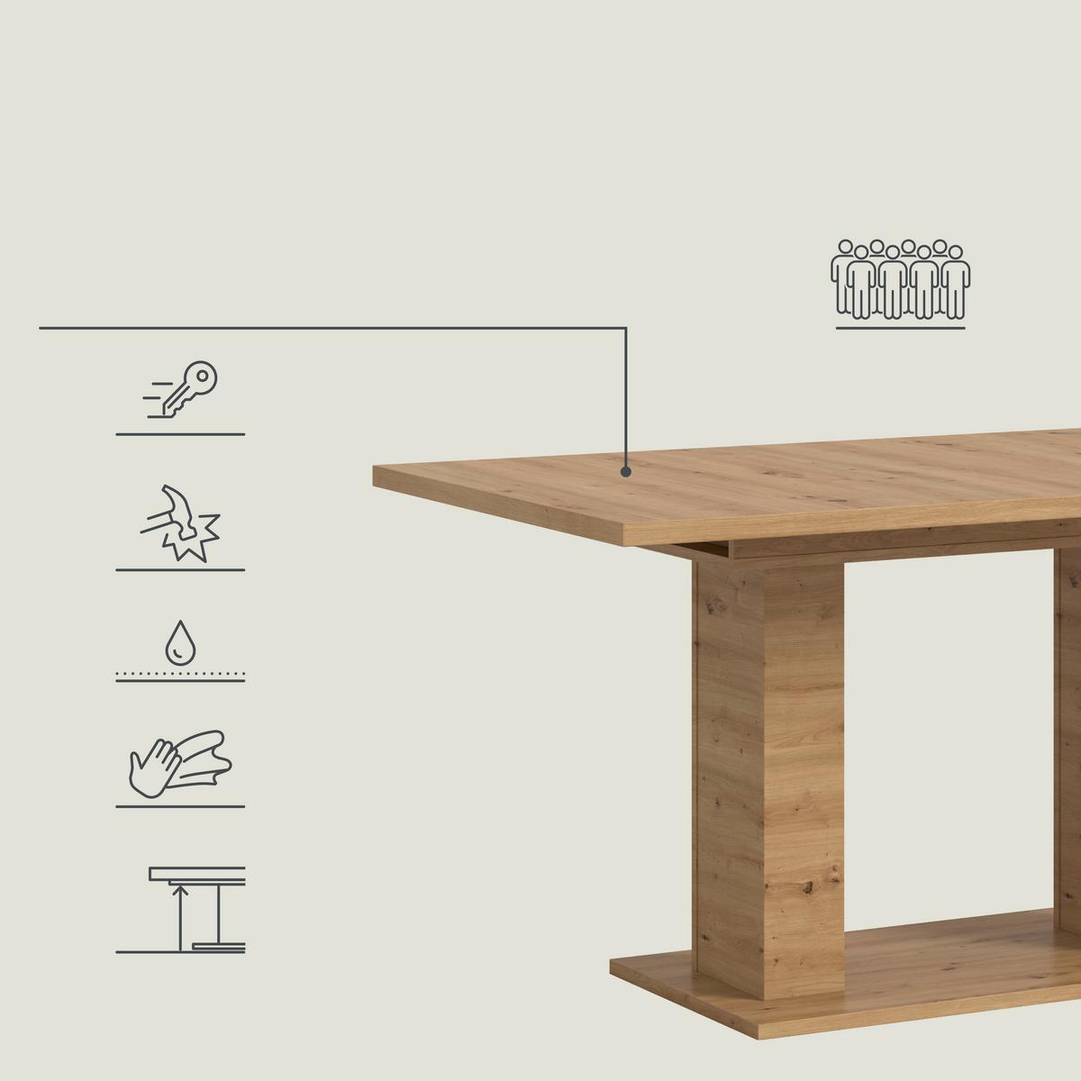 Raztegljiva Miza Marlon, Barva Hrasta, 150-190x90cm - hrast artisan, Konvencionalno, leseni material (150-190/90/76cm) - MID.YOU