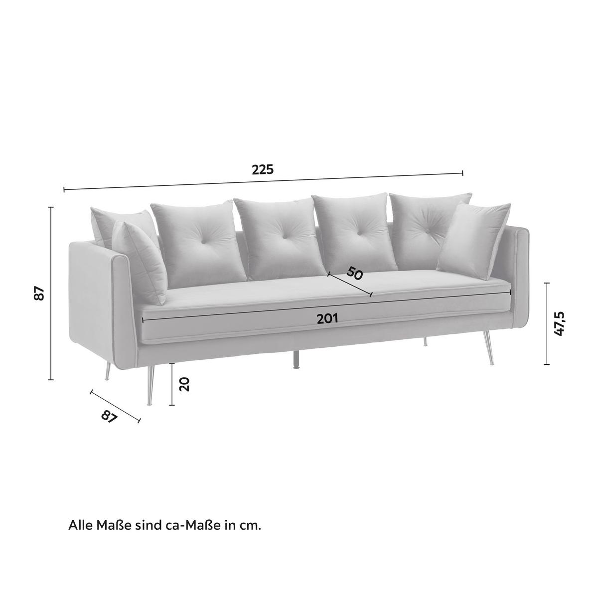 Sofa LUIS grau Samt - Roségold/Grau, Modern, Holz/Textil (225/87/87cm) - Bessagi Home