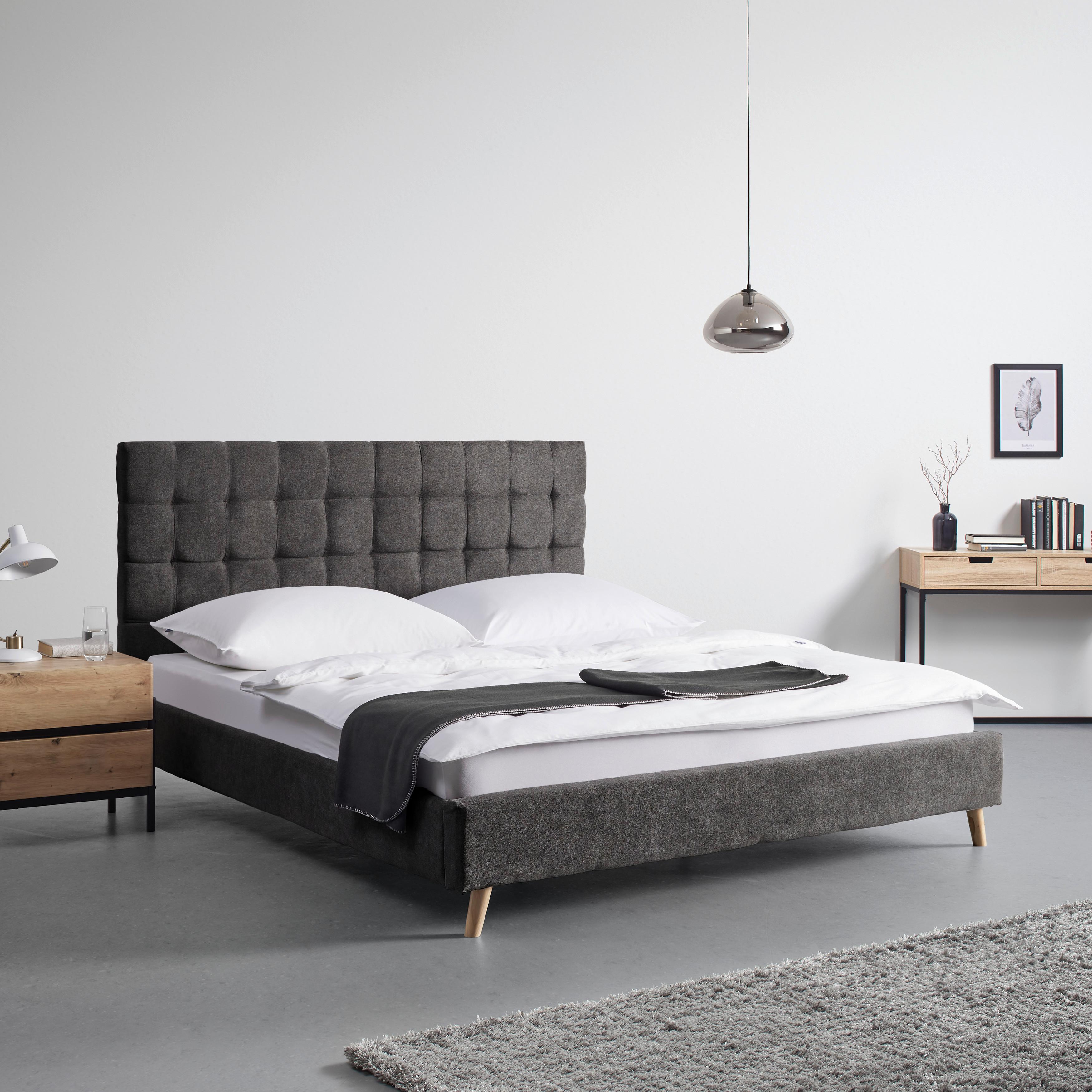 Polsterbett Cesaro ca. 180x200 cm Dunkelgrau - Dunkelgrau/Naturfarben, MODERN, Holz/Textil (180/200cm) - Bessagi Home