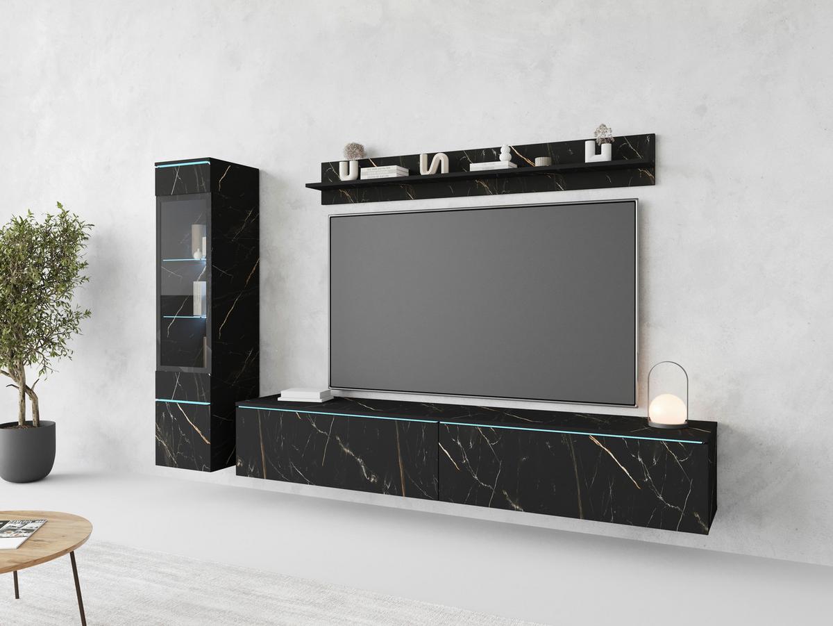 Dnevni Regal Vera, Črna Marmorirana, 3-Delno, Led - siva/barve skrilavca, Basics, umetna masa/steklo (210/130/33cm) - P & B
