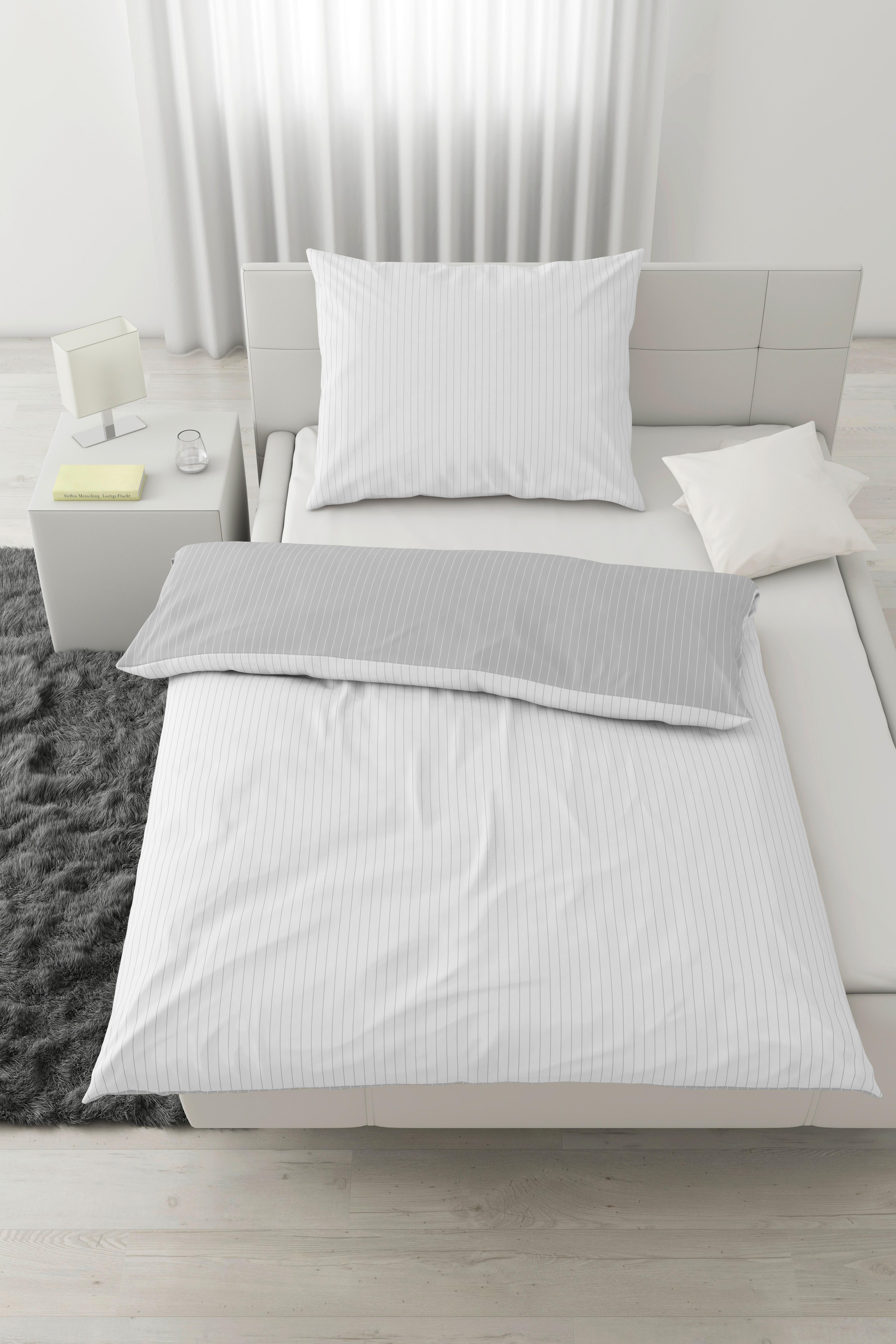 BETTWÄSCHESET TWILL STREIF - Weiss/Hellgrau, Modern, Textil (160/210cm) - Mömax