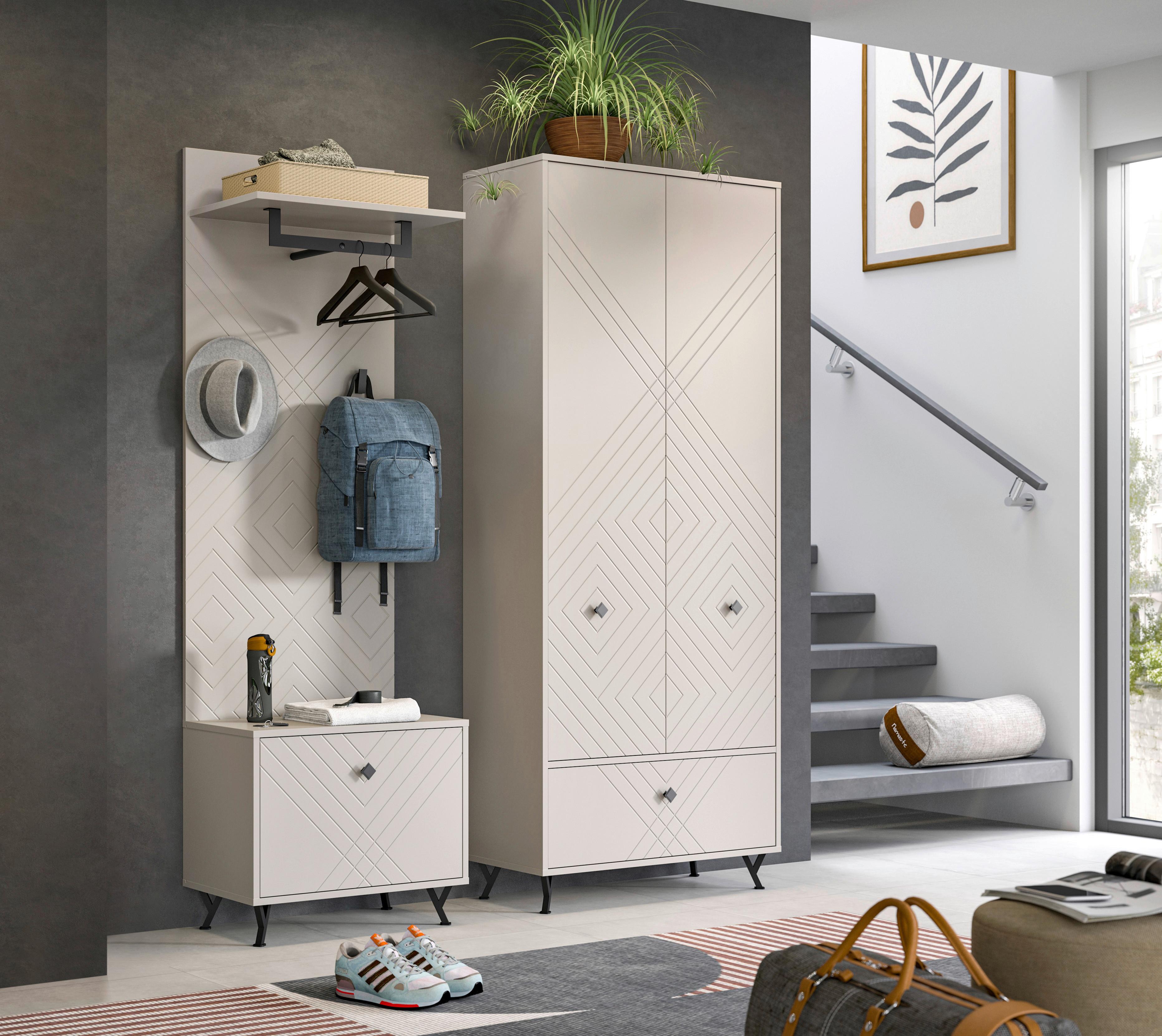 Garderobe Notes 3-tlg. ca. 195x190 cm Sandbeige - Design, Holzwerkstoff (195/190/35cm) - MID.YOU